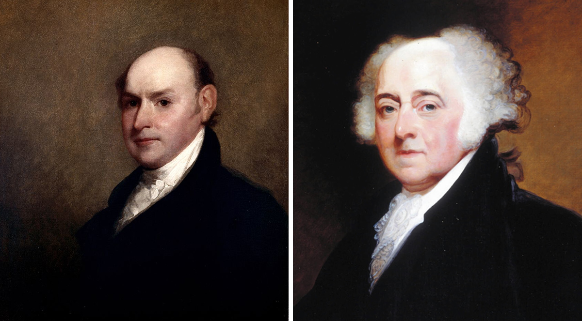 John Quincy Adams (left) worked more than a decade on a biography about his father, John Adams.
