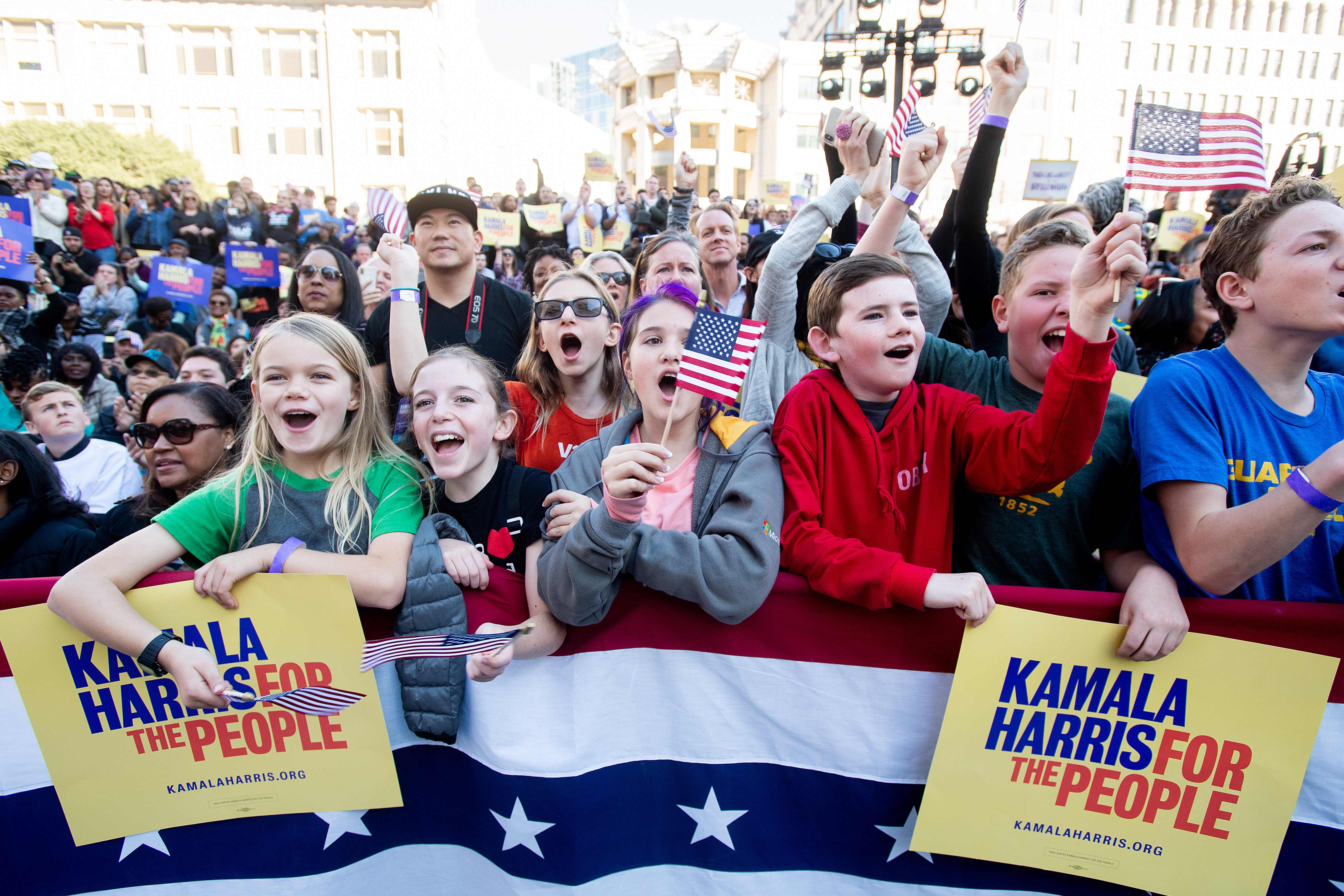 Supporters cheered California Senator Kamala Harris.