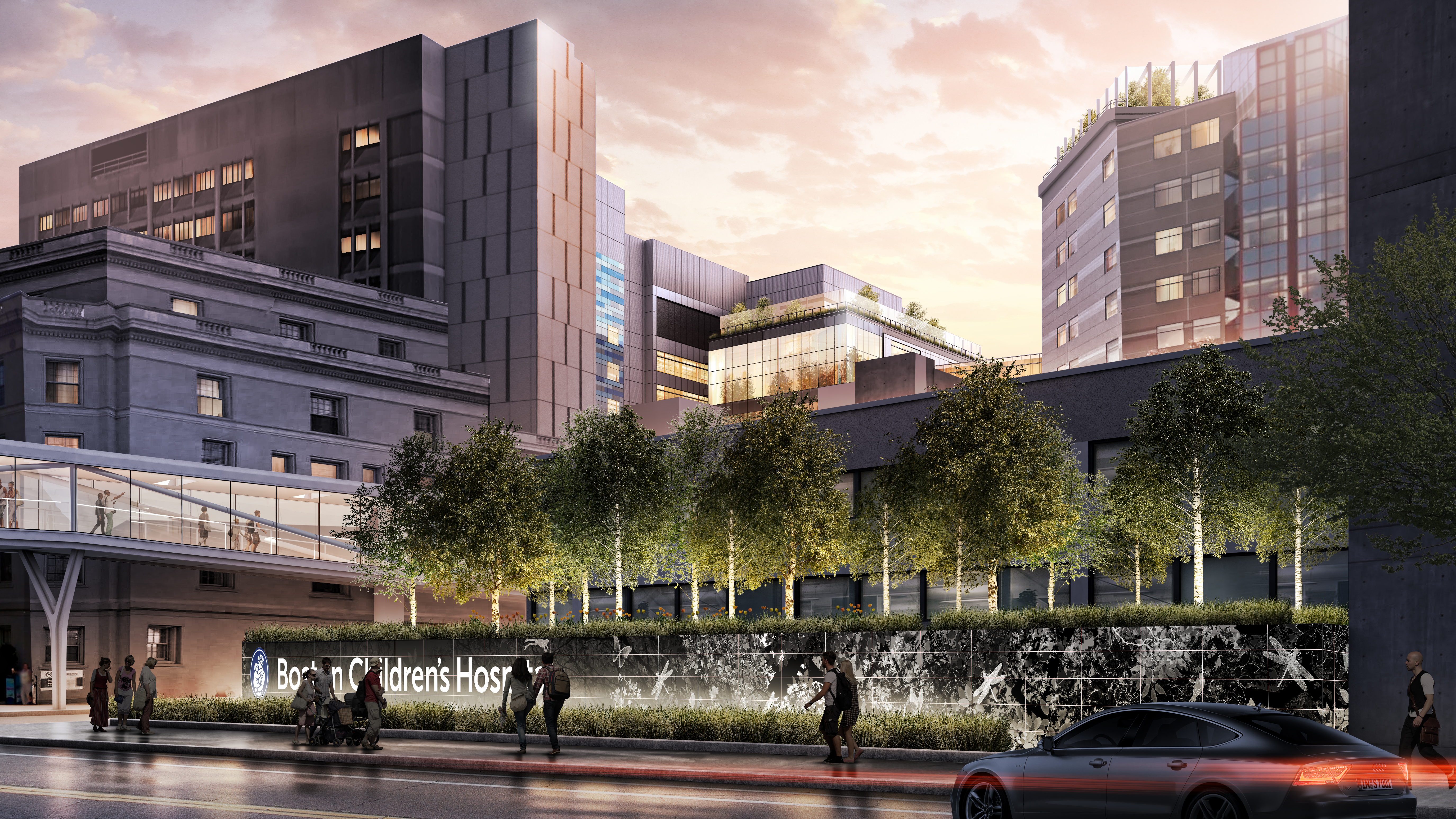 A rendering of the main entrance of Boston Children's Hospital after the campus renovation and expansion project.