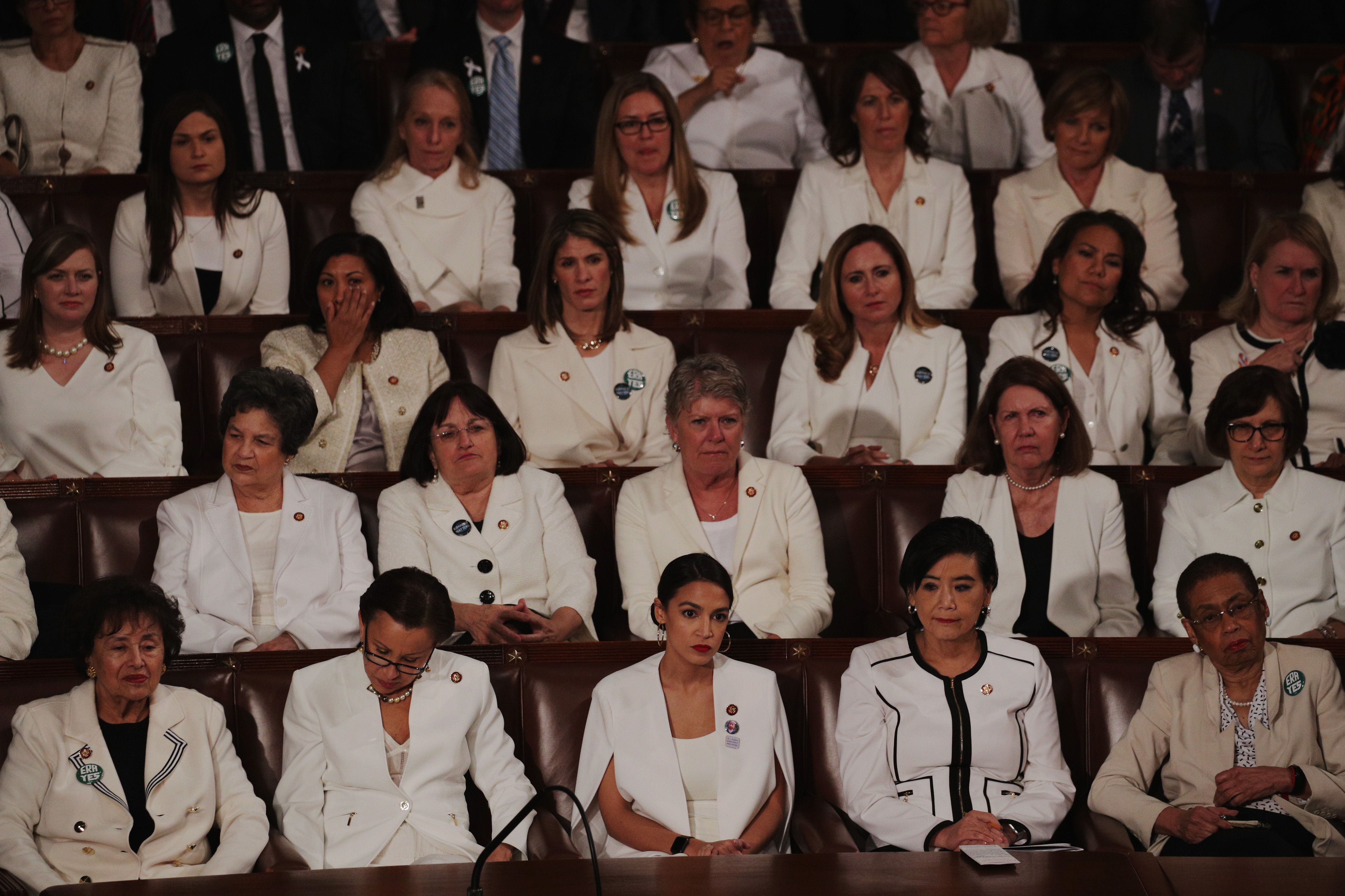 Congresswomen don sufragette white in 2019.