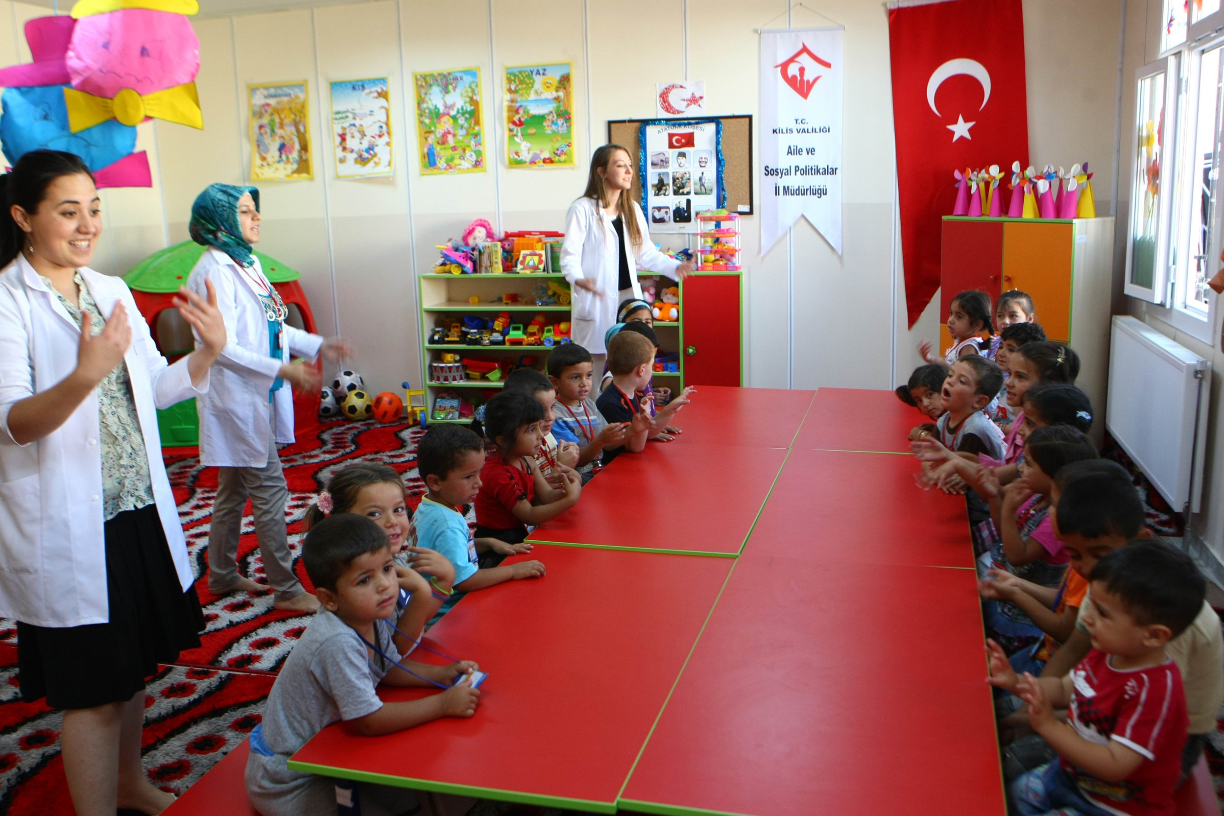 Syrian refugee children in a classroom at Kilis refugee camp near the Turkish border in June 2012.