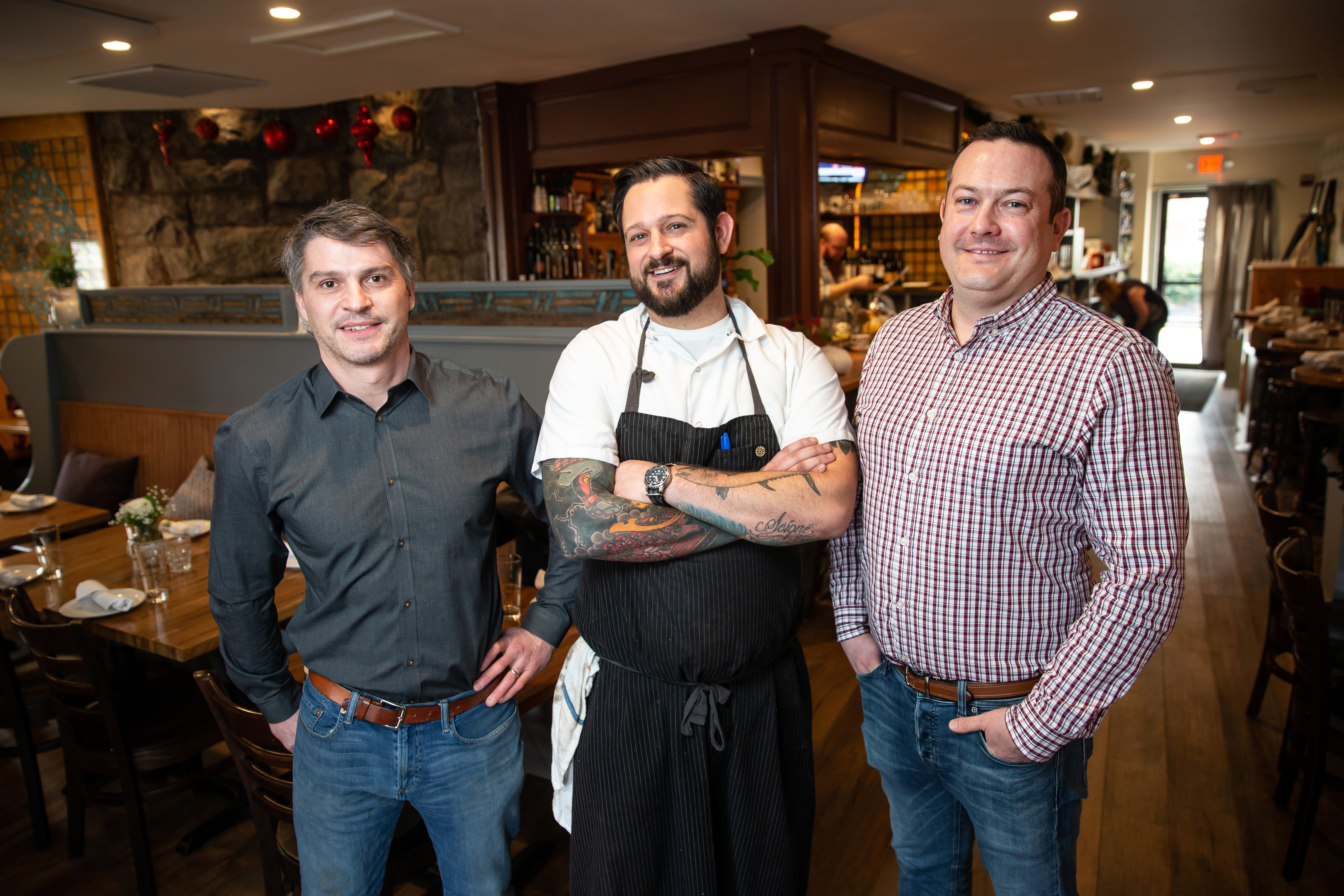 From left: co-owner Cormac Dowling, chef Alex Horowitz, and co-owner Stuart Henry at The James.