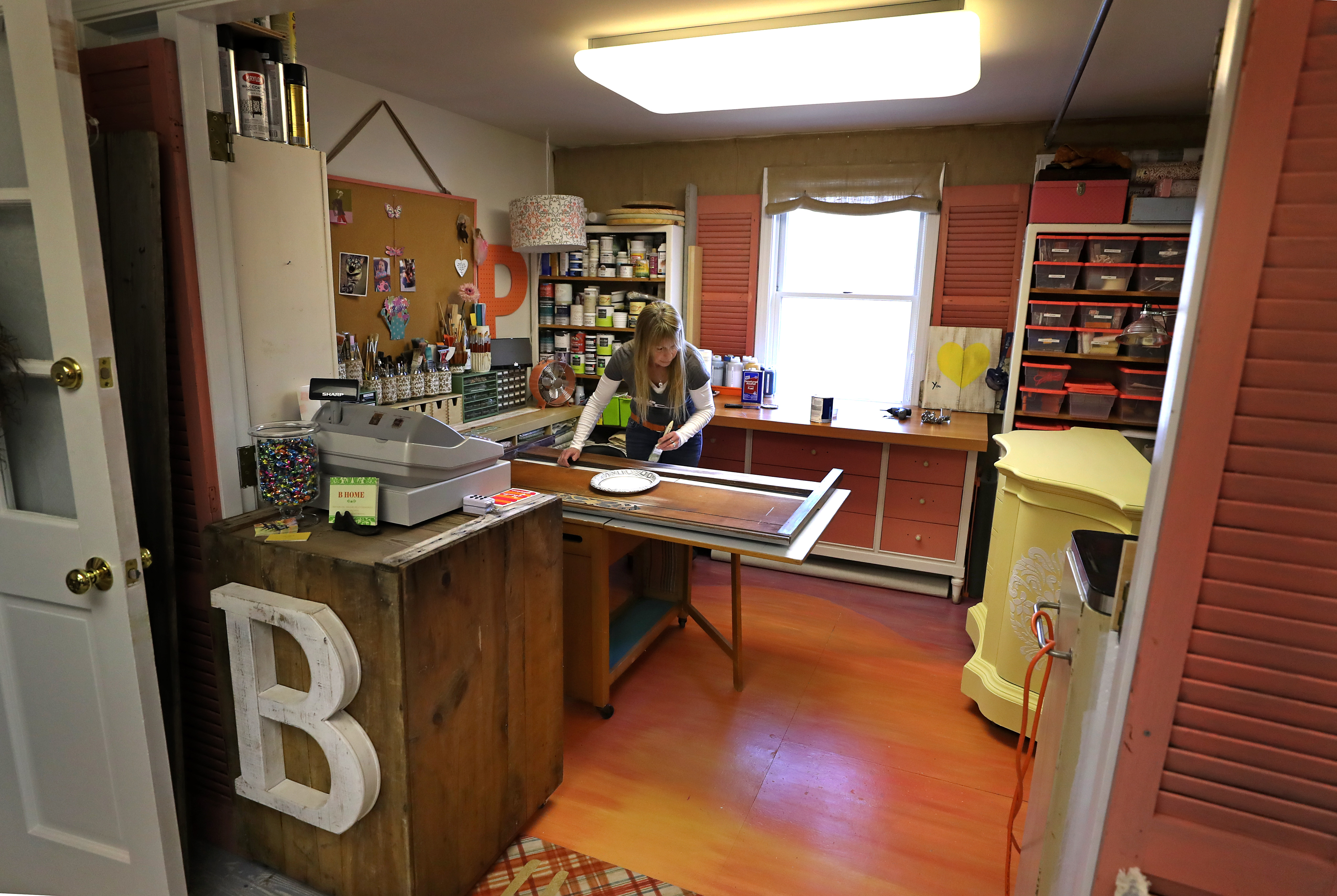 Pam Leonard works in her studio space, but the project is something anyone can do at home.