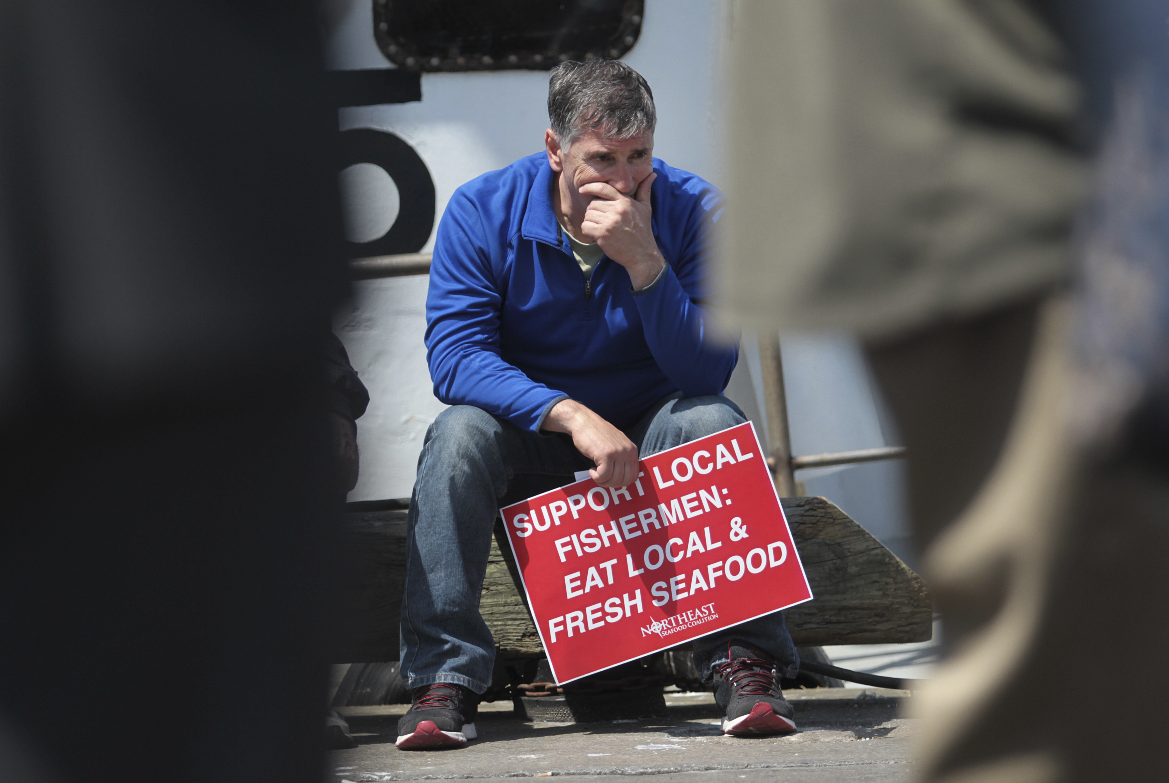 Commercial fisherman Joe Randazzo of Gloucester at the rally on fish pier.