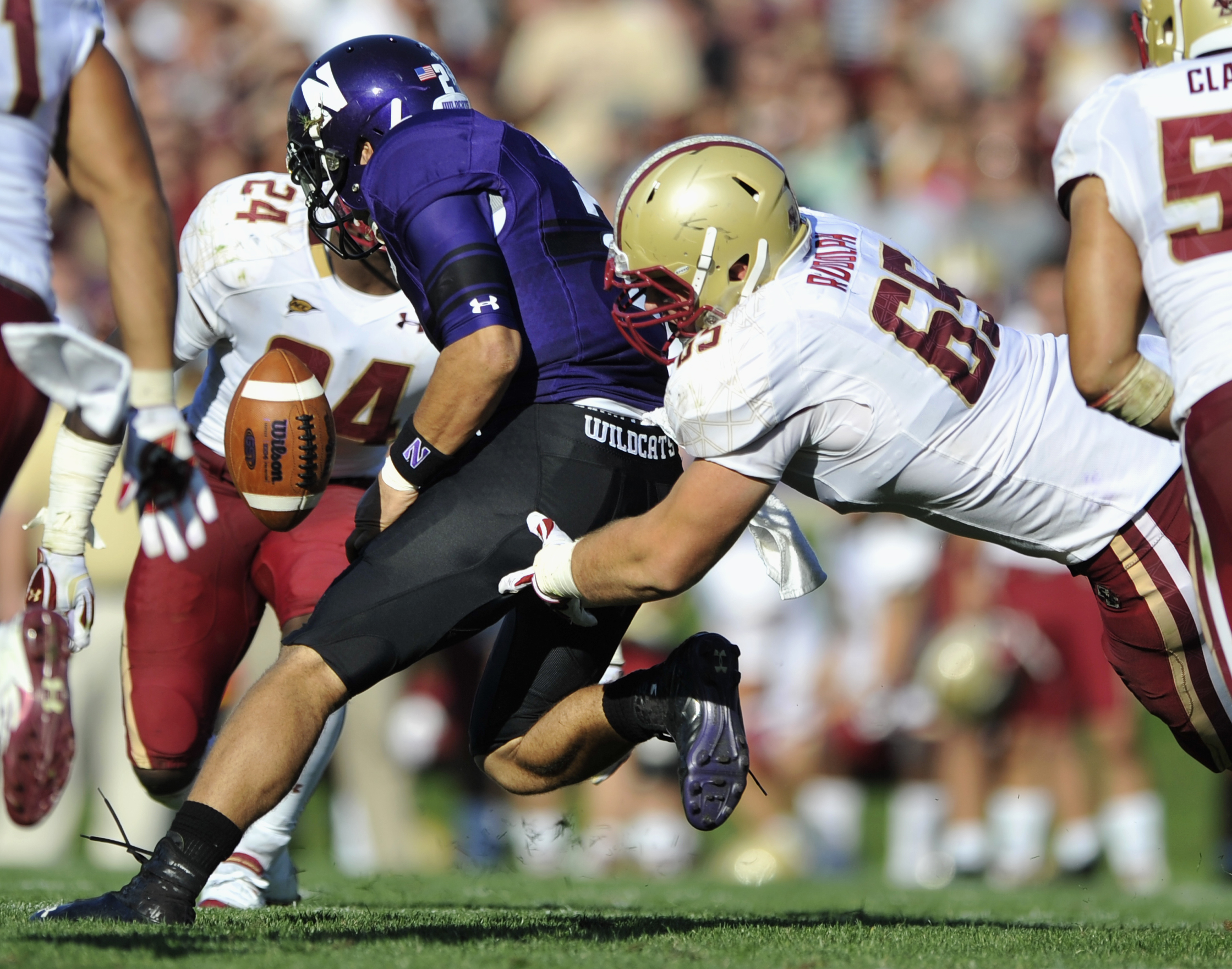 Football players of Northwestern University tentatively won the right to unionize. Above, a Boston College-Northwestern game.