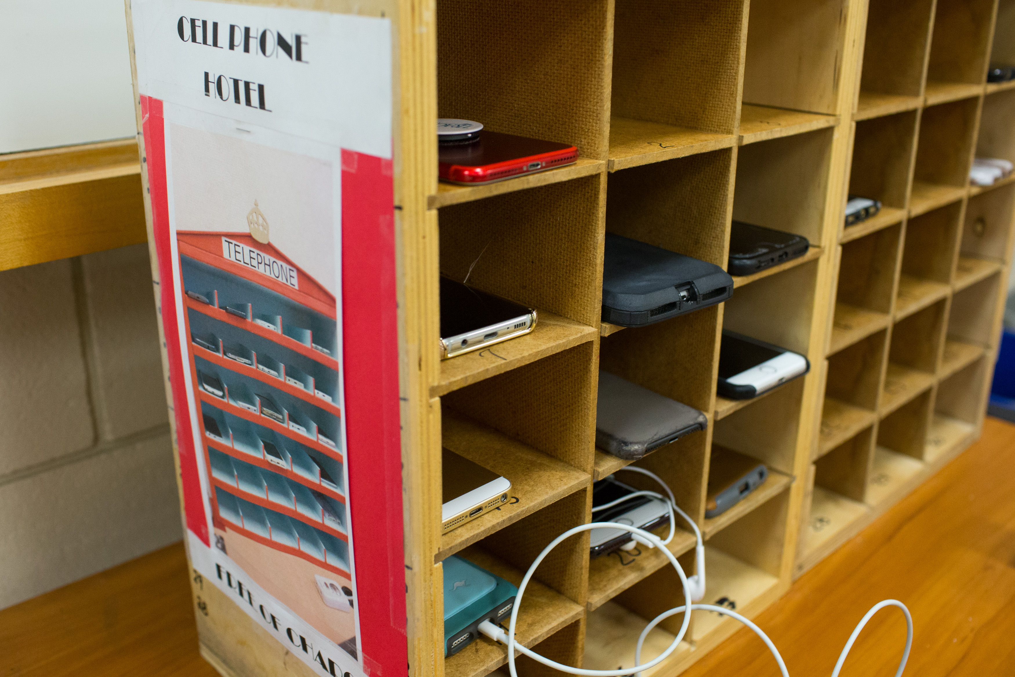 Cell phones filled the phone hotel in Gerry Padilla's Spanish class at Marlborough High School.
