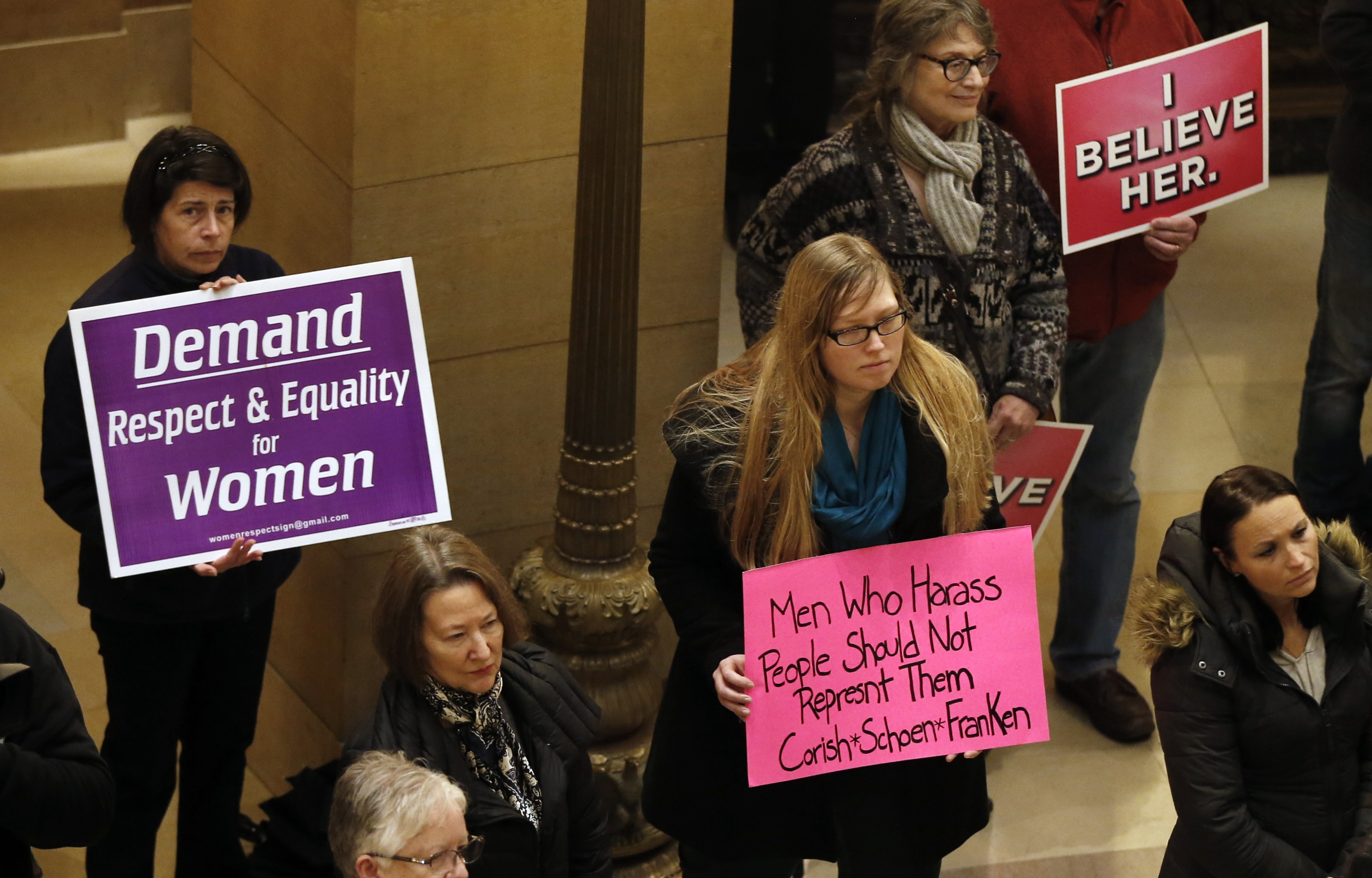 Women rallied Friday at the State Capitol in St. Paul, Minn., in response to a tide of sexual harassment allegations.