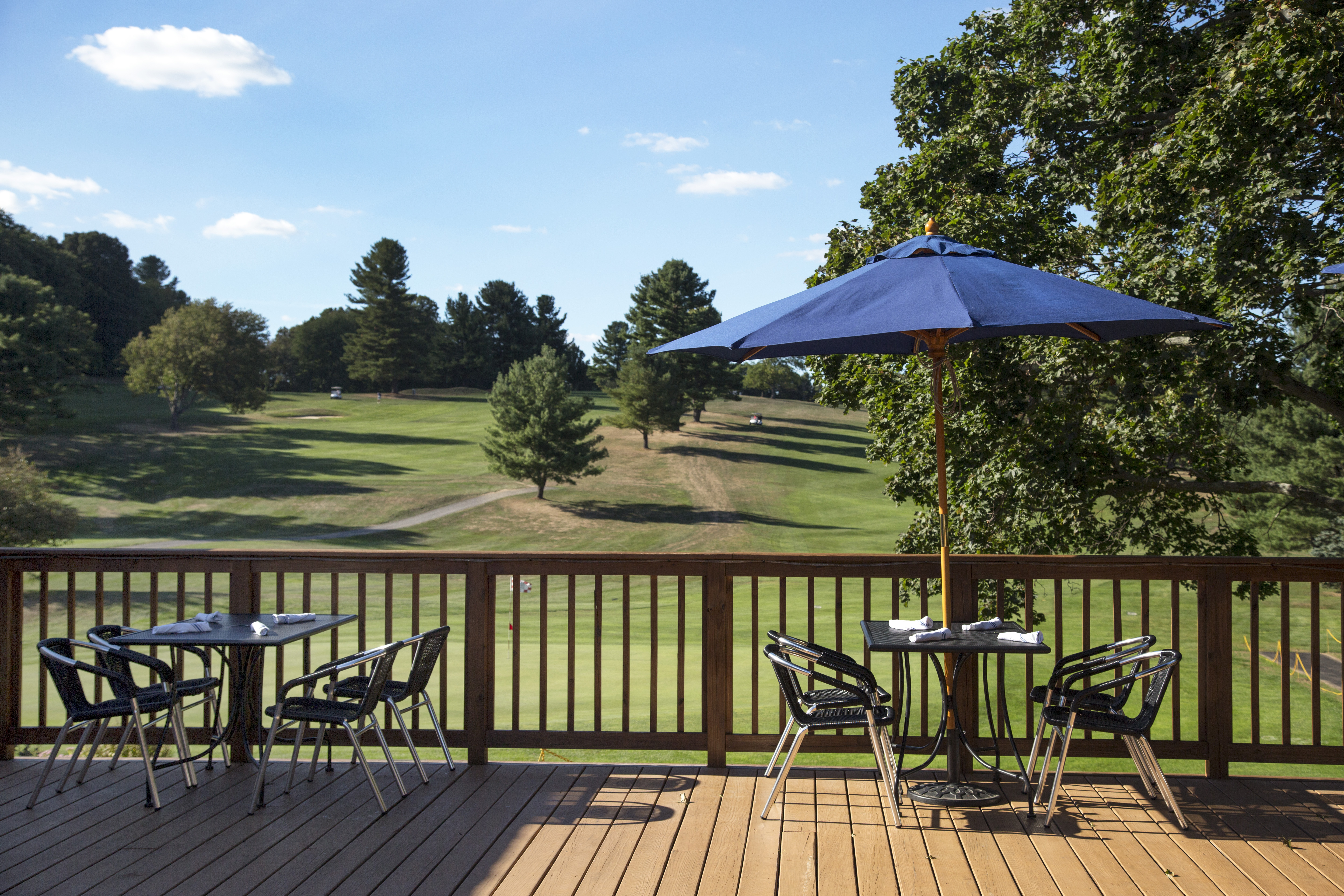 The outside deck overlooking the golf course at Civic Kitchen + Drink in Westborough.