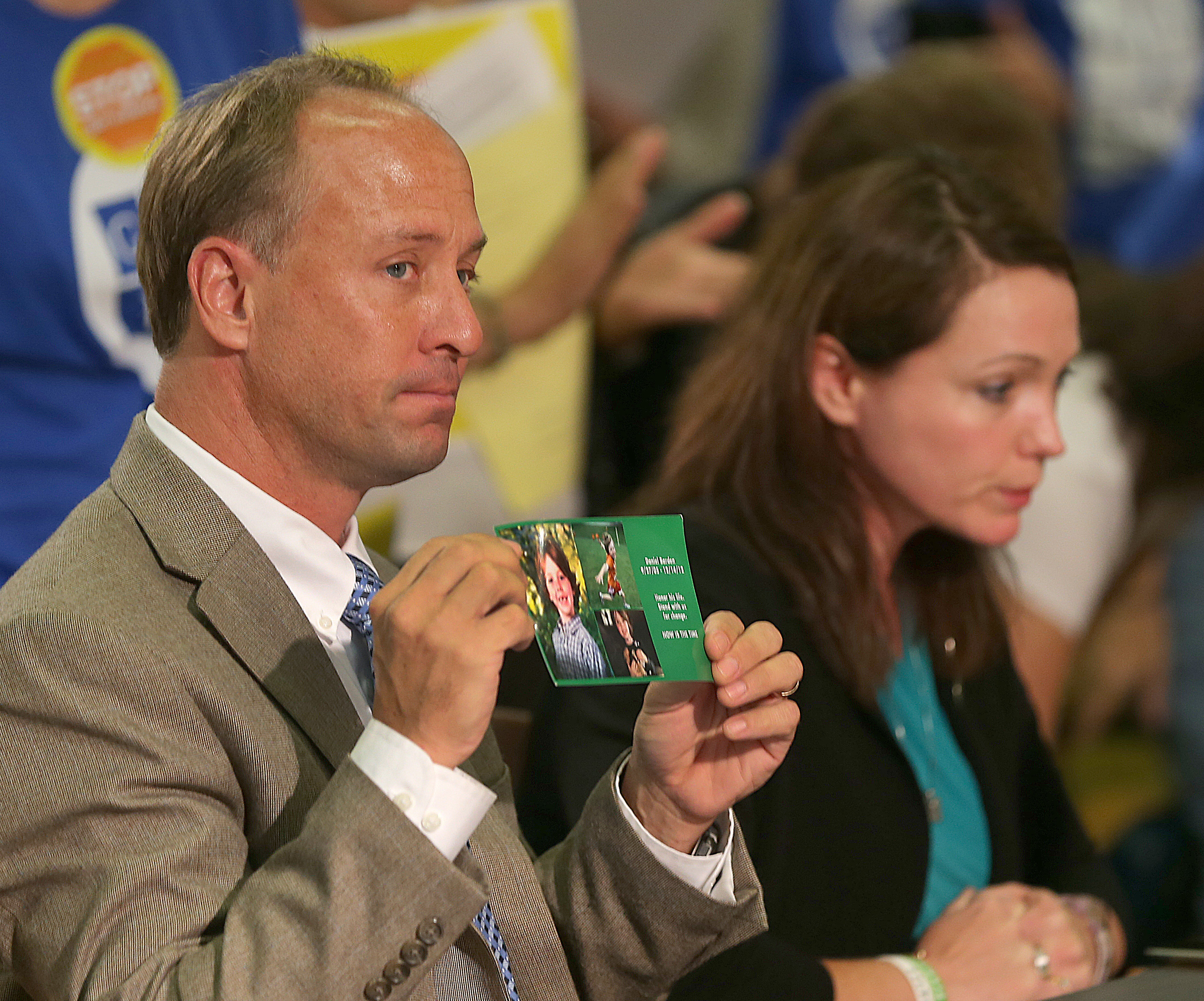 Mark Barden (left) and Nicole Hockley both lost sons in the Newtown school shooting in December.