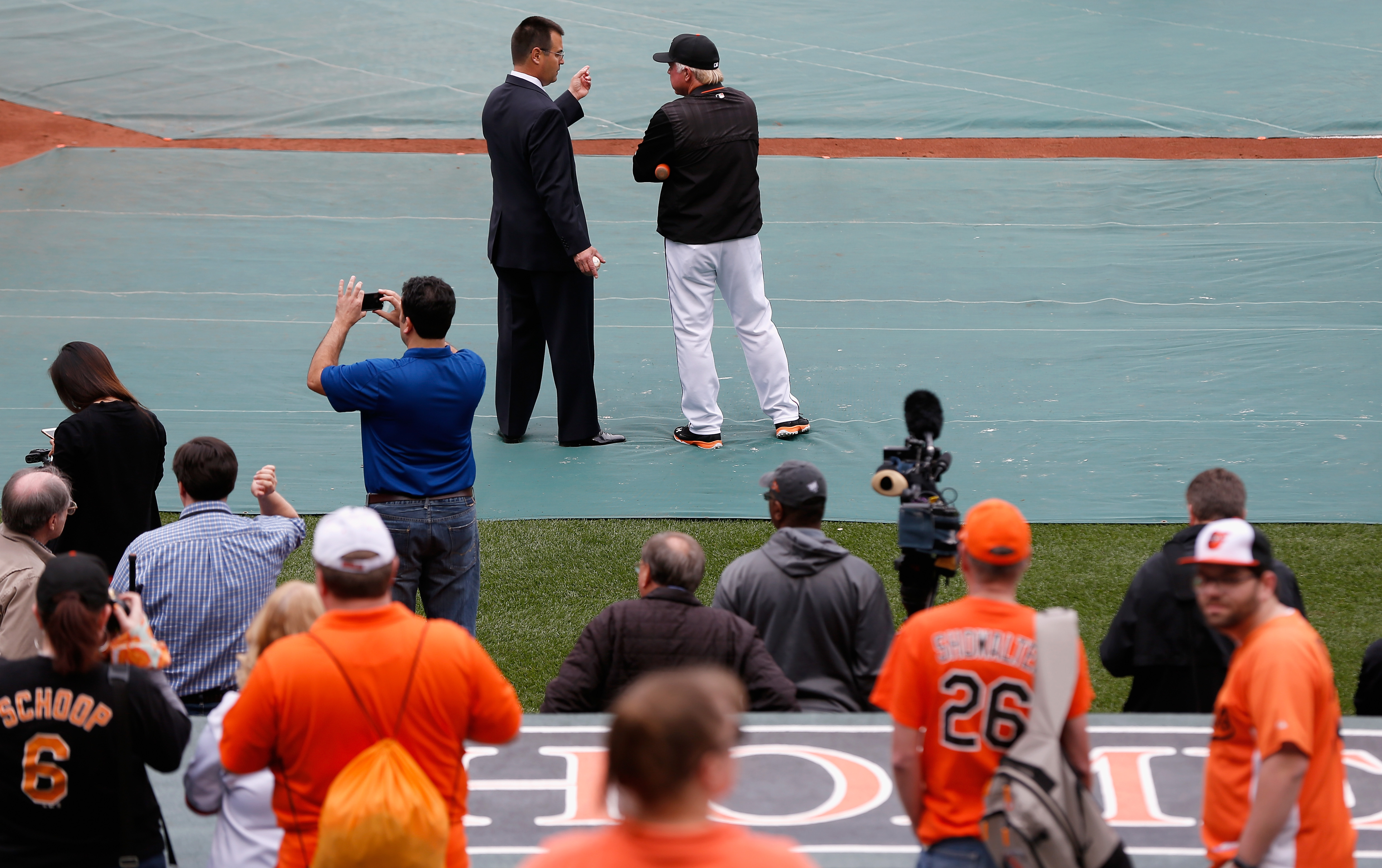 Dan Duquette (left), Buck Showalter, and the Orioles could use some help to boost their rotation.