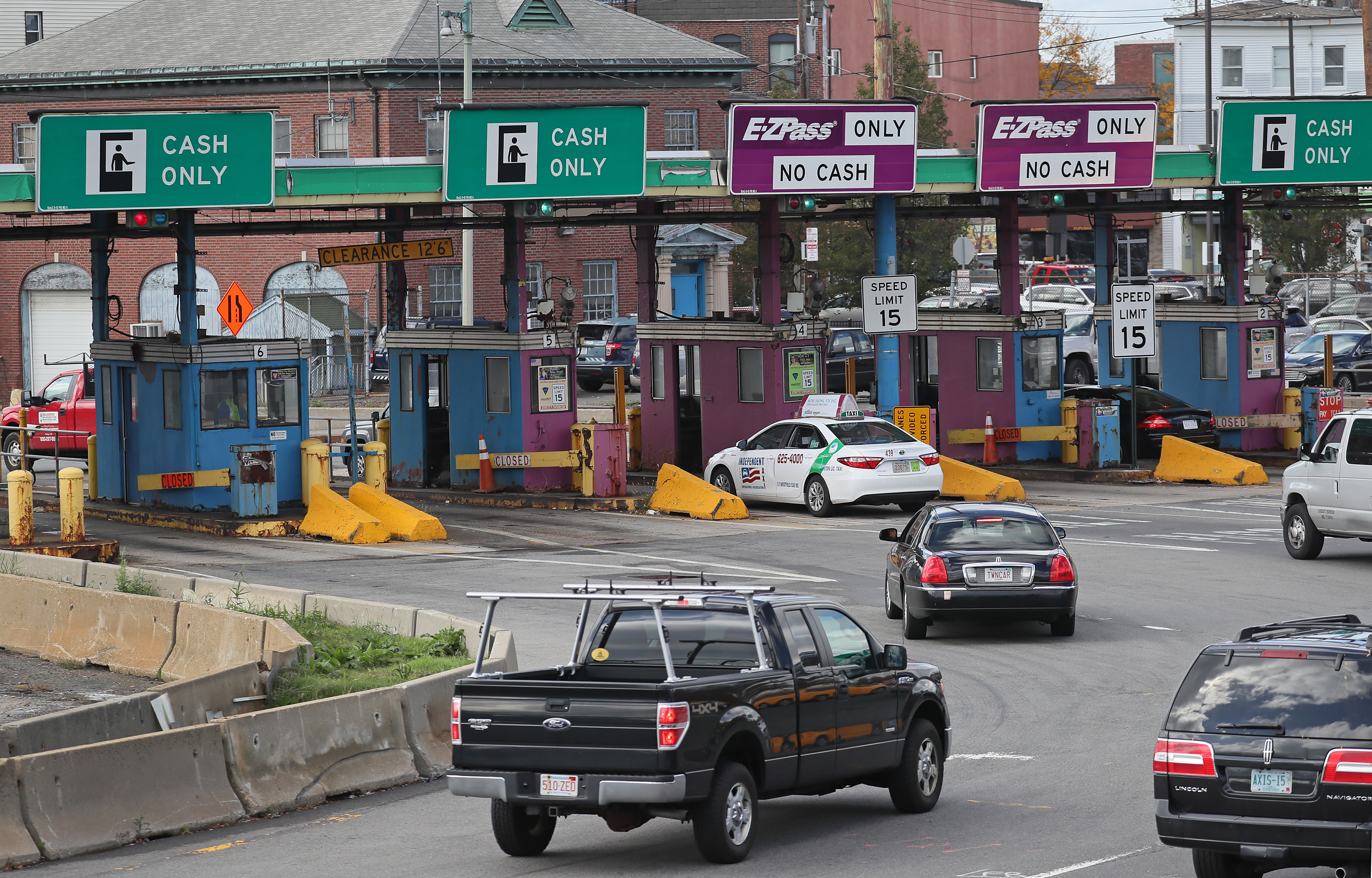 East Boston side of the Sumner Tunnel toll booths.