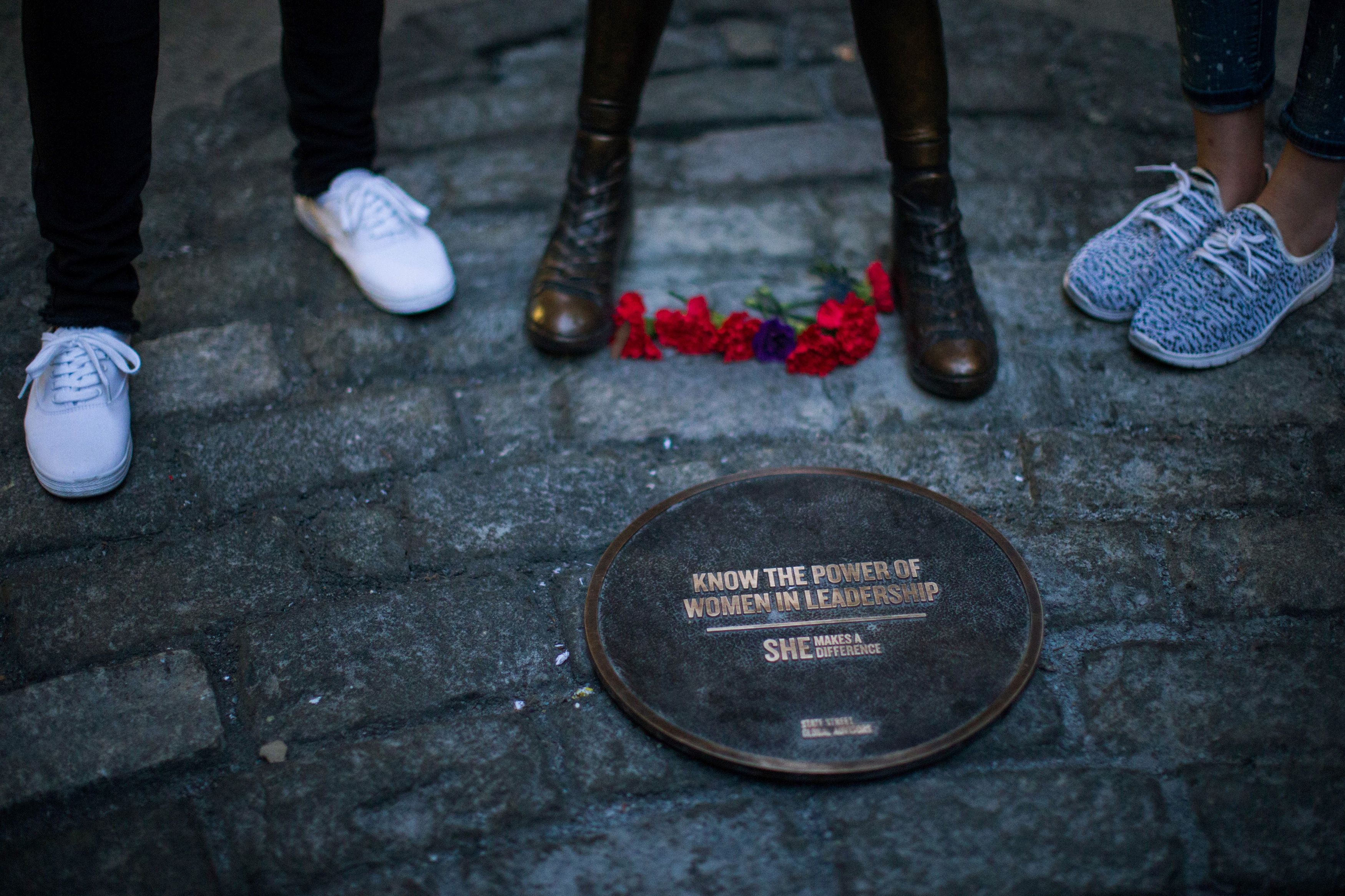 The plaque at the statue’s feet reads: ‘‘Know the power of women in leadership. SHE makes a difference.’’