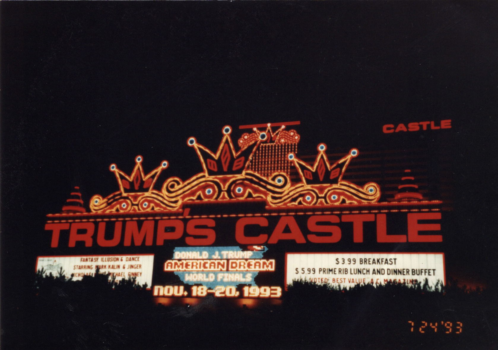 Signs outside of the Trump's Castle Hotel and Casino advertised the Donald J. Trump American Dream World Finals.