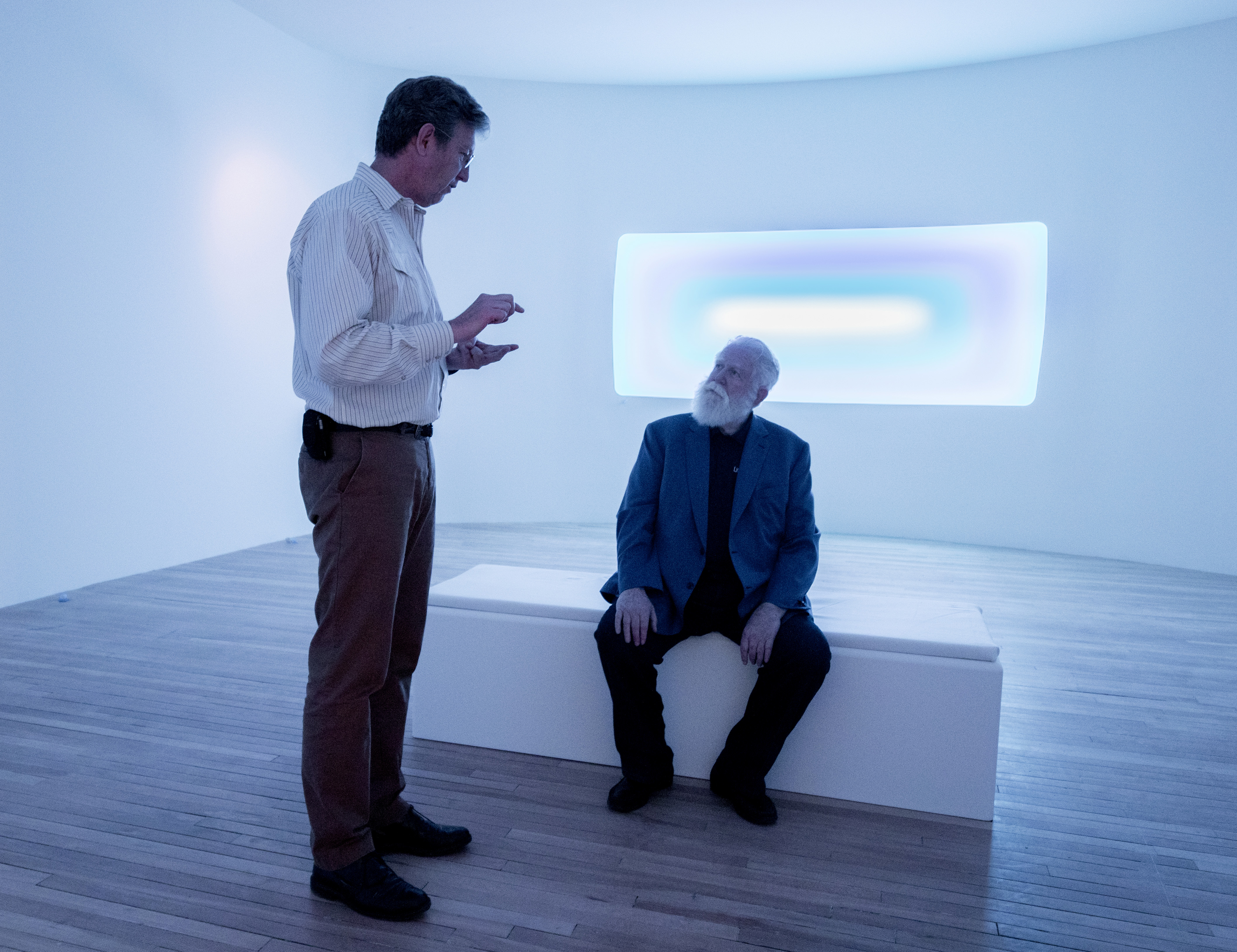James Turrell (right) with Mass MoCA director Joseph C. Thompson at the museum.