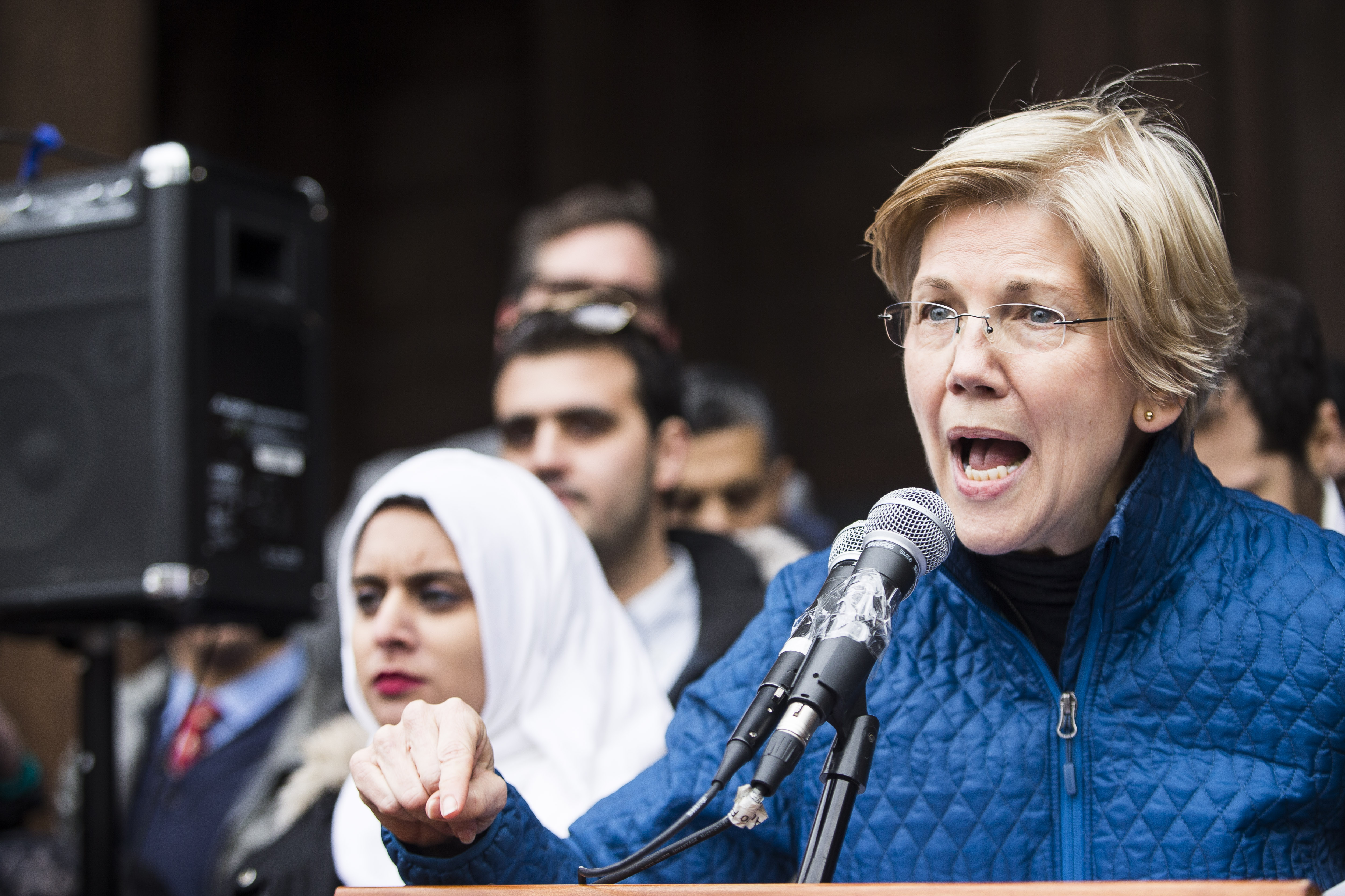 Senator Elizabeth Warren spoke at Copley Square.