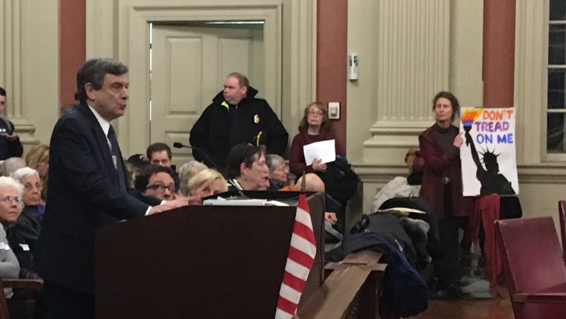Former Newton mayor David Cohen spoke in support of a proposed ordinance that backers said would help protect undocumented residents from federal immigration enforcement.