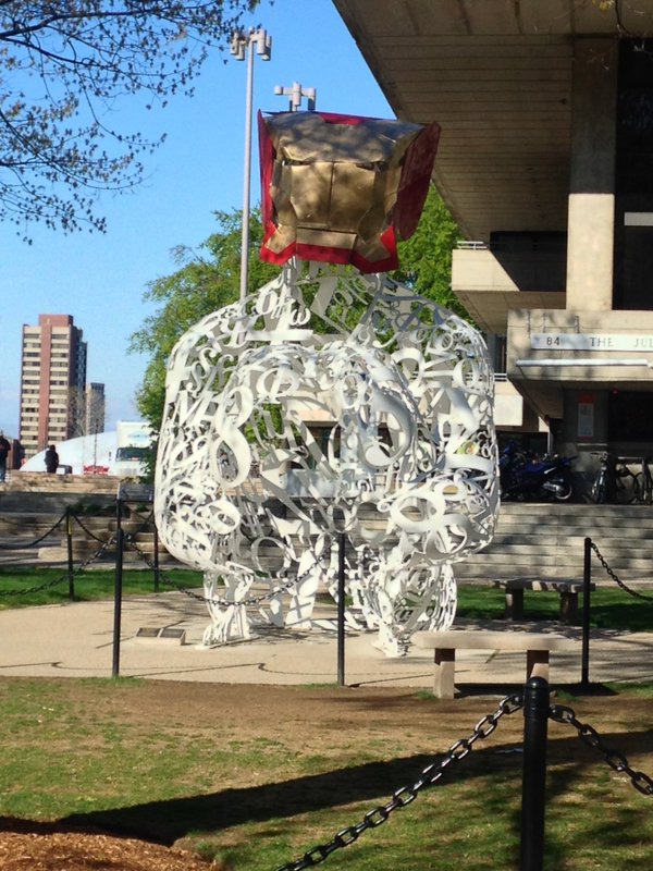 An Iron Man mask showed up at MIT Monday.