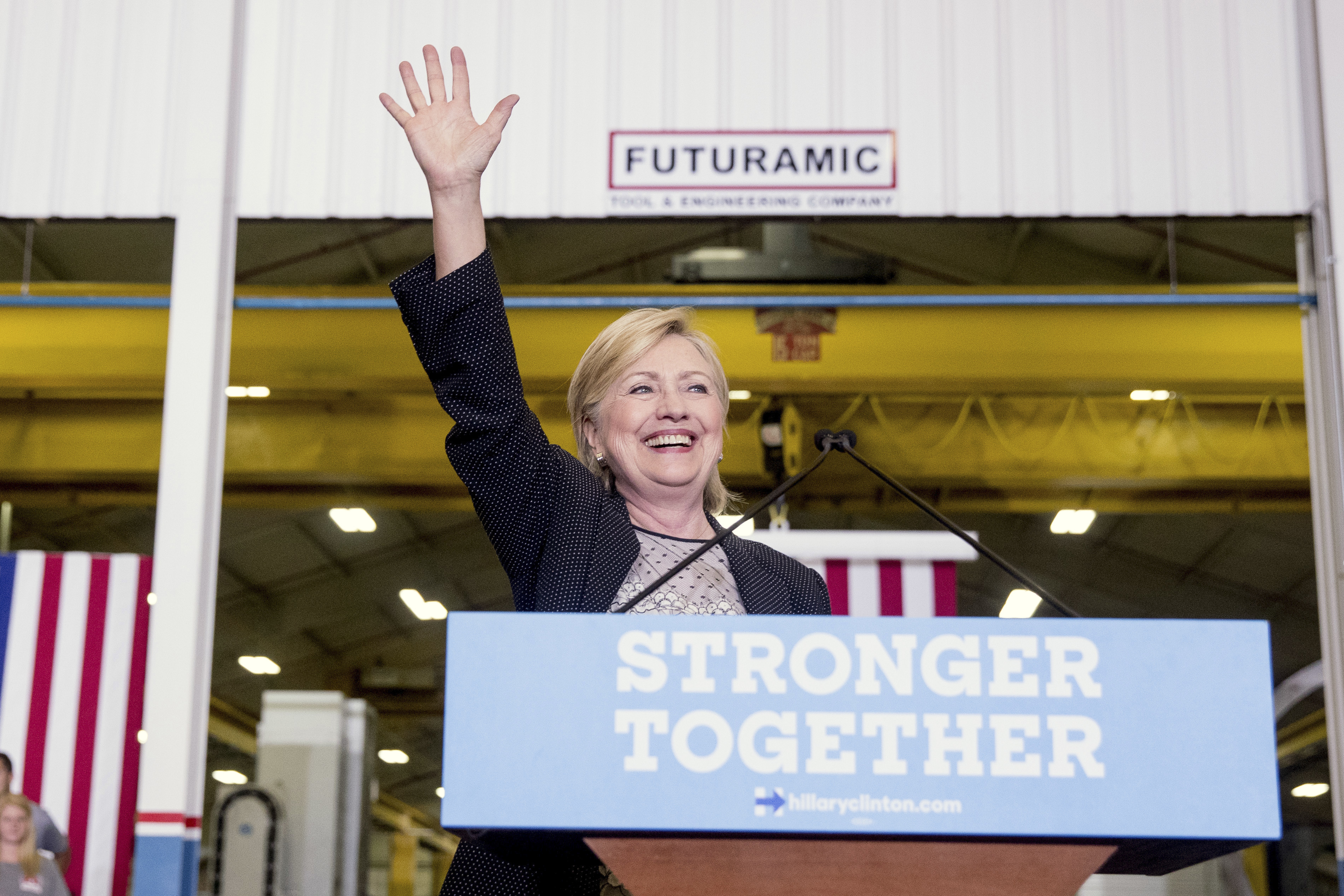 Hillary Clinton waved after a campaign appearance in suburban Detroit on Thursday.