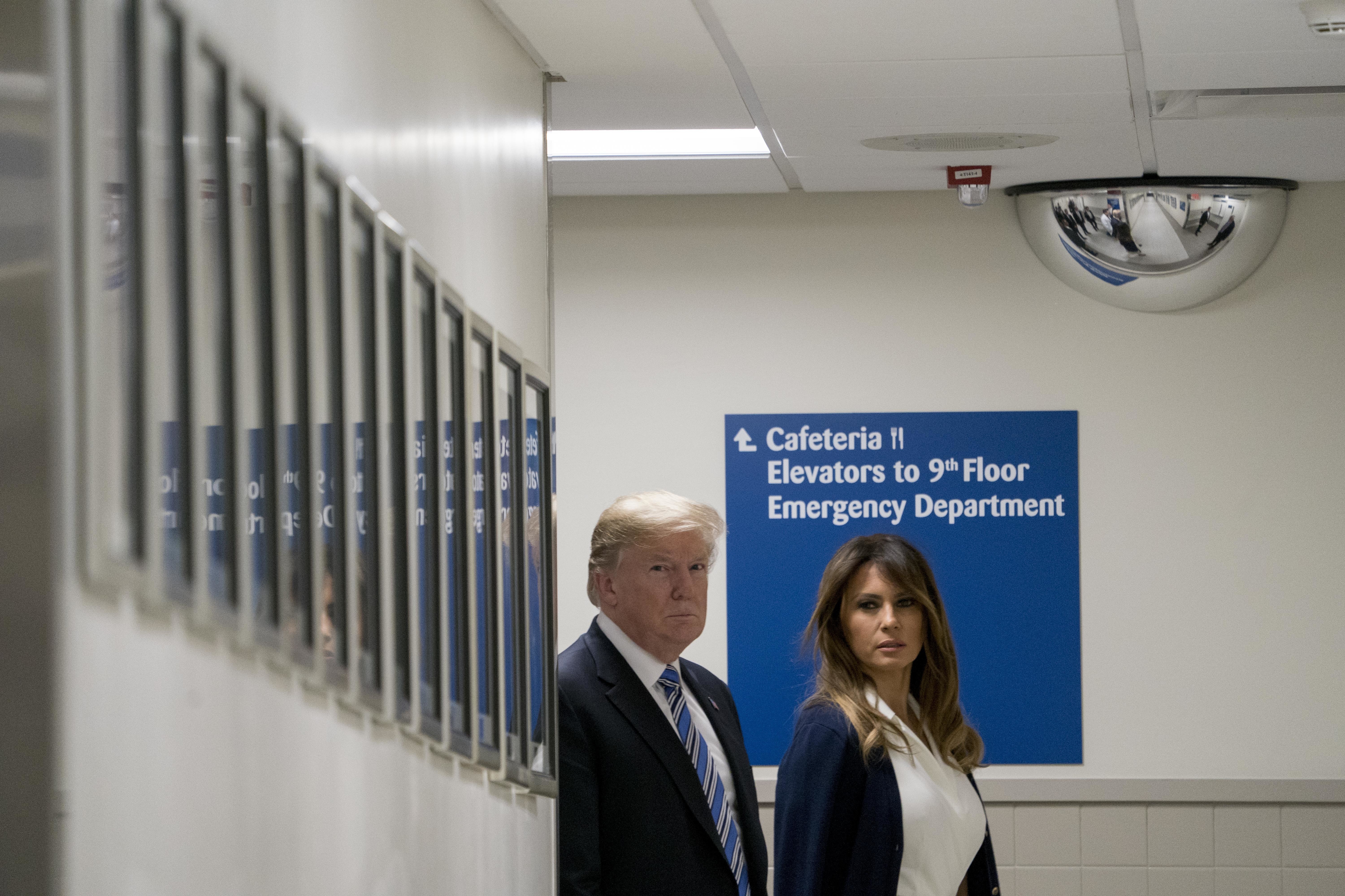 President Trump and first lady Melania Trump visited with medical staff at Broward Health North in Pompano Beach, Fla.