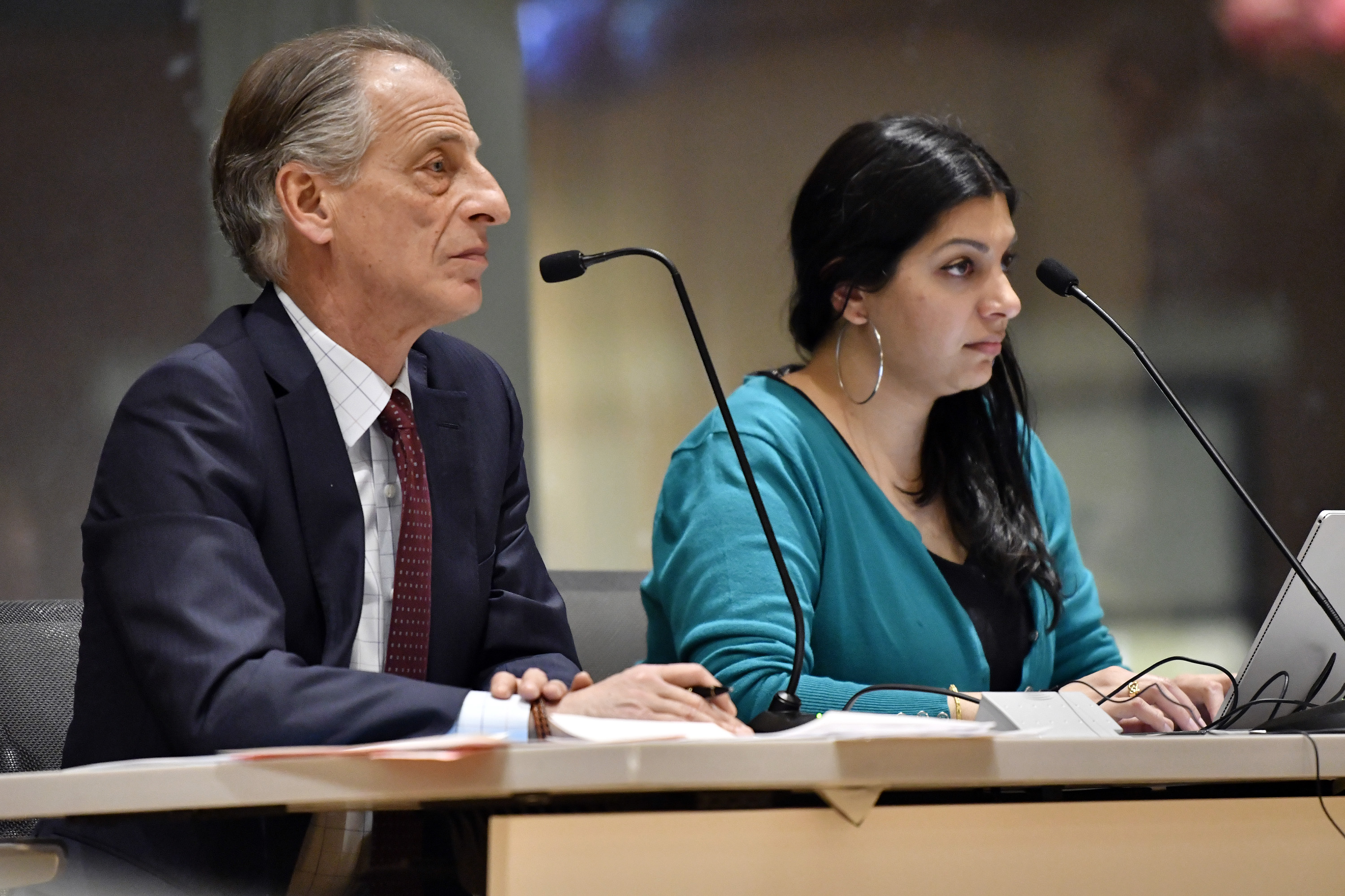 Cannabis Control Commission Chairman Steven Hoffman (left) and commissioner Shaleen Title during a public meeting.