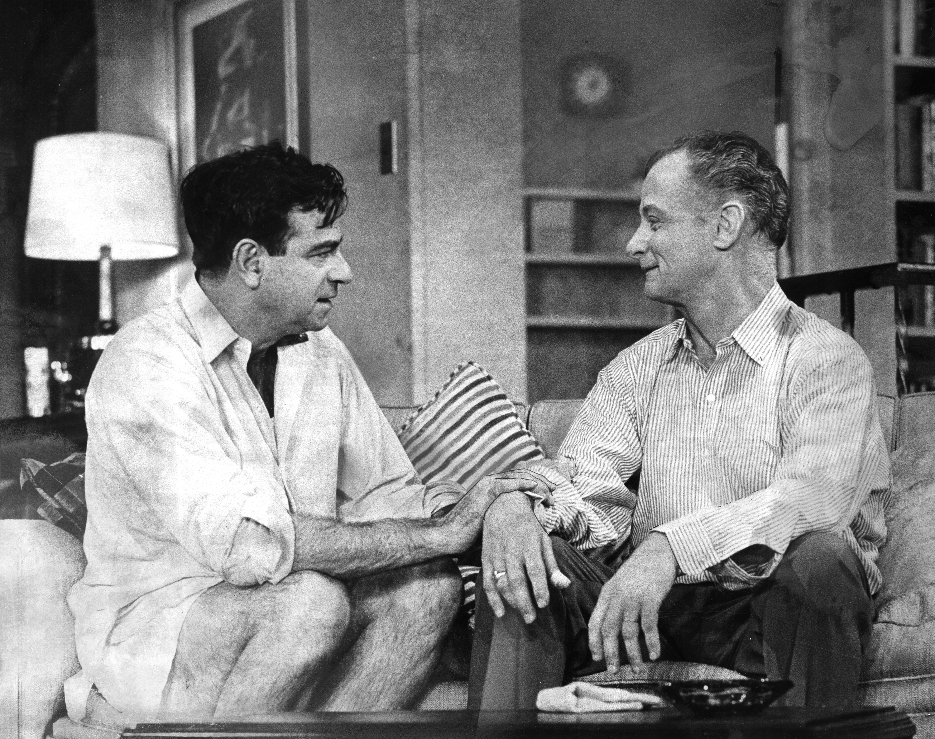 Walter Matthau and Art Carney portrayed Oscar Madison and Felix Ungar in a scene from the Neil Simon comedy "The Odd Couple" circa 1965.