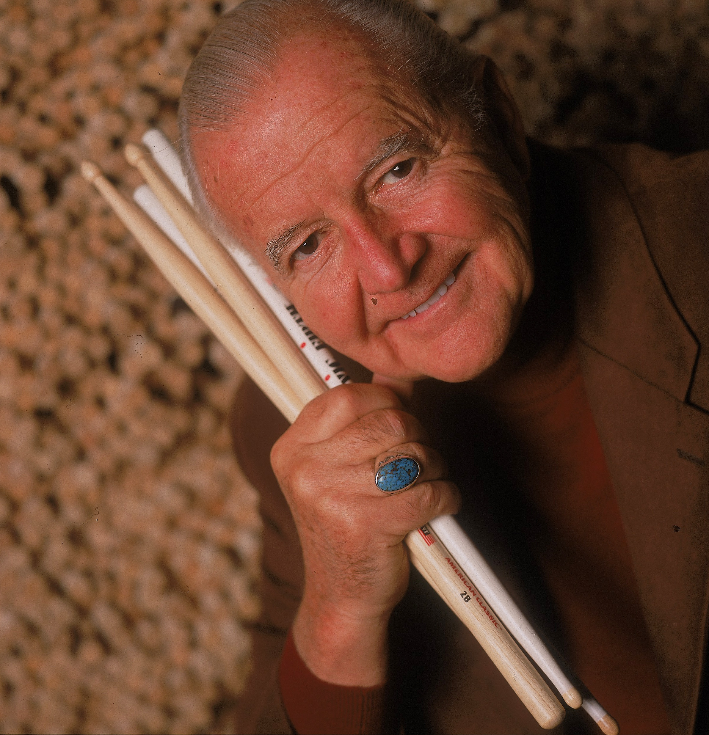 Everett “Vic” Firth with drum sticks made at his factory.