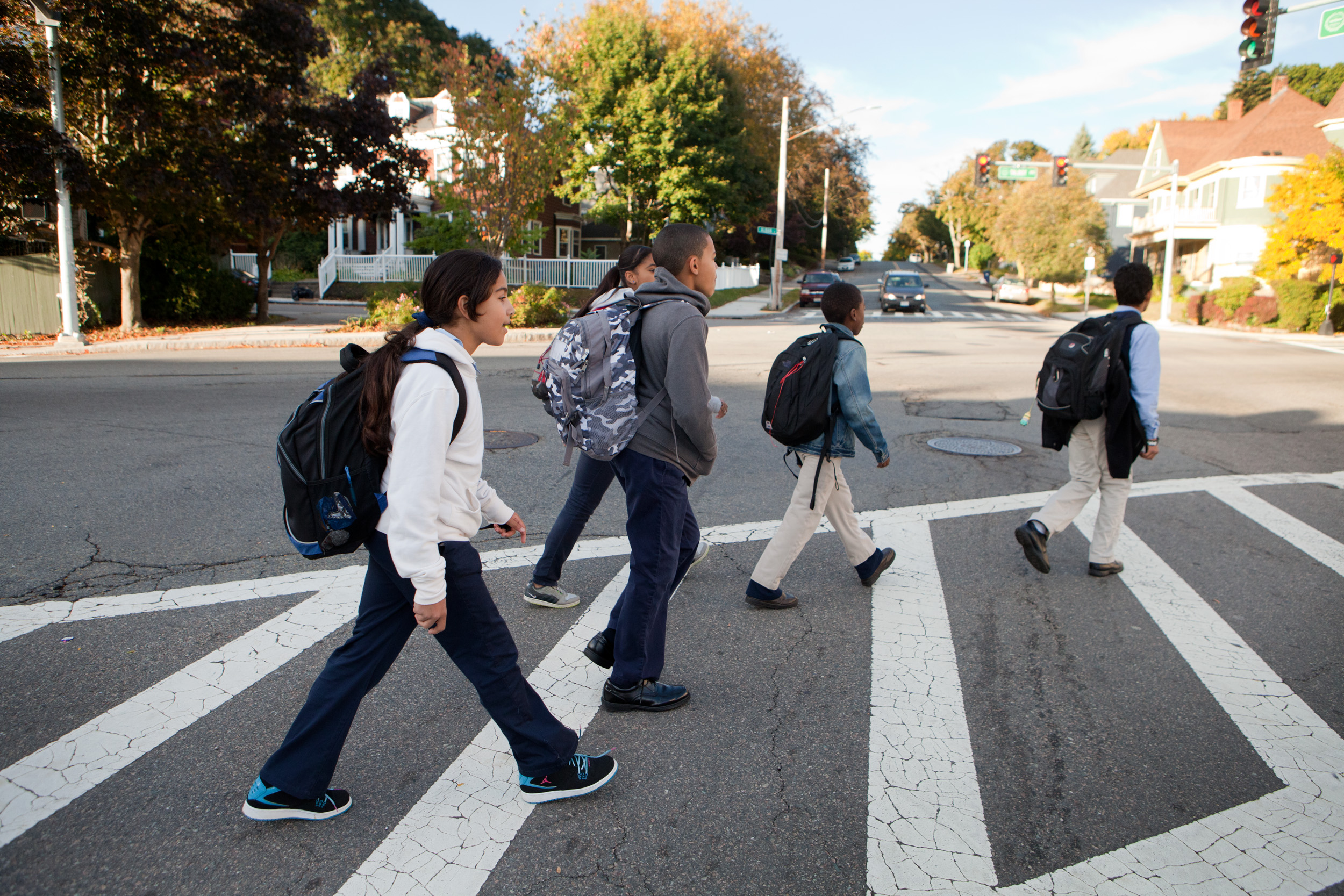 Students walked to the Roxbury Preparatory Charter School in October during the school bus driver strike.