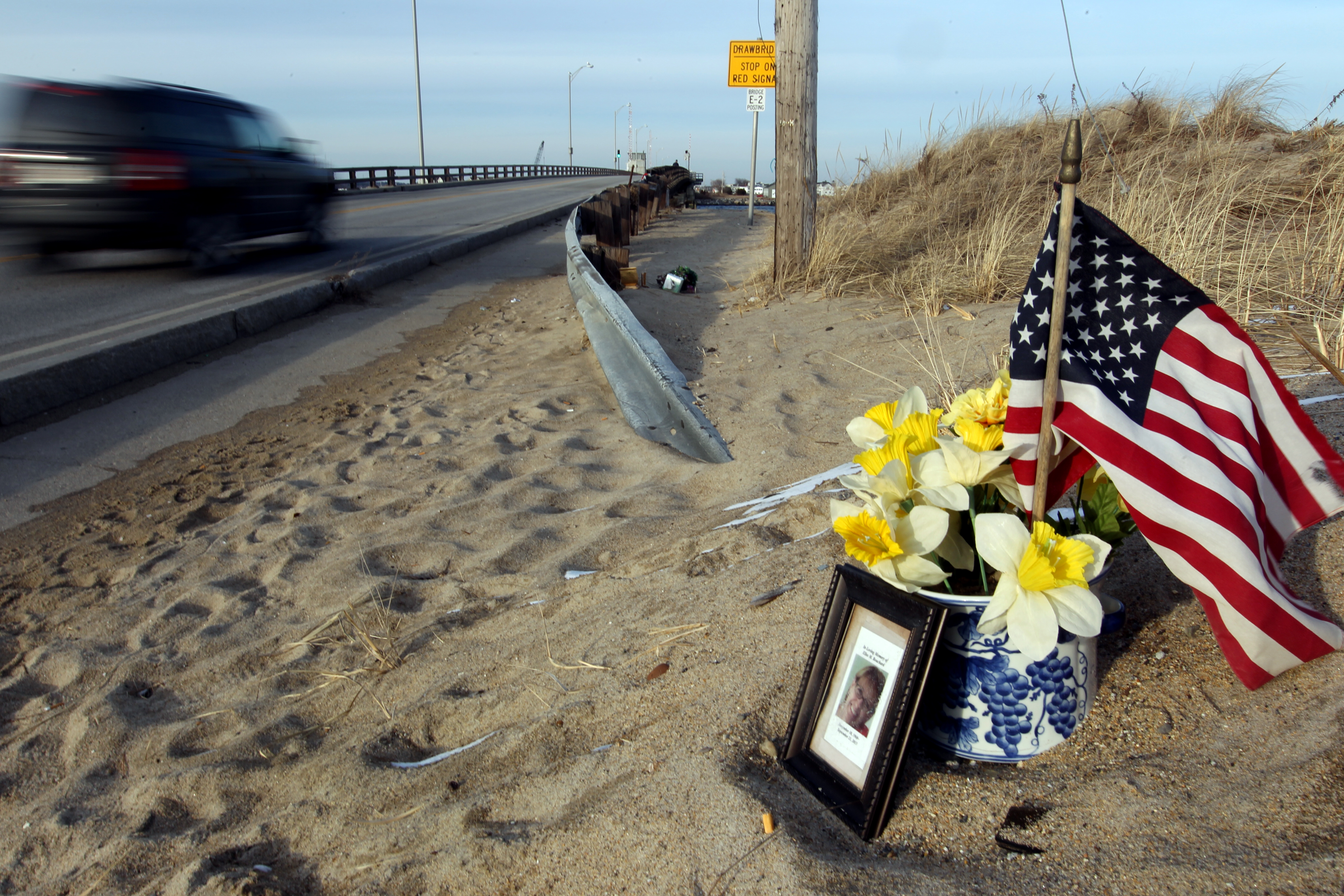A memorial to Elise Bouchard sat near a Seabrook bridge earlier this month. The 52-year-old Danvers woman was killed, along with Pam Wells.