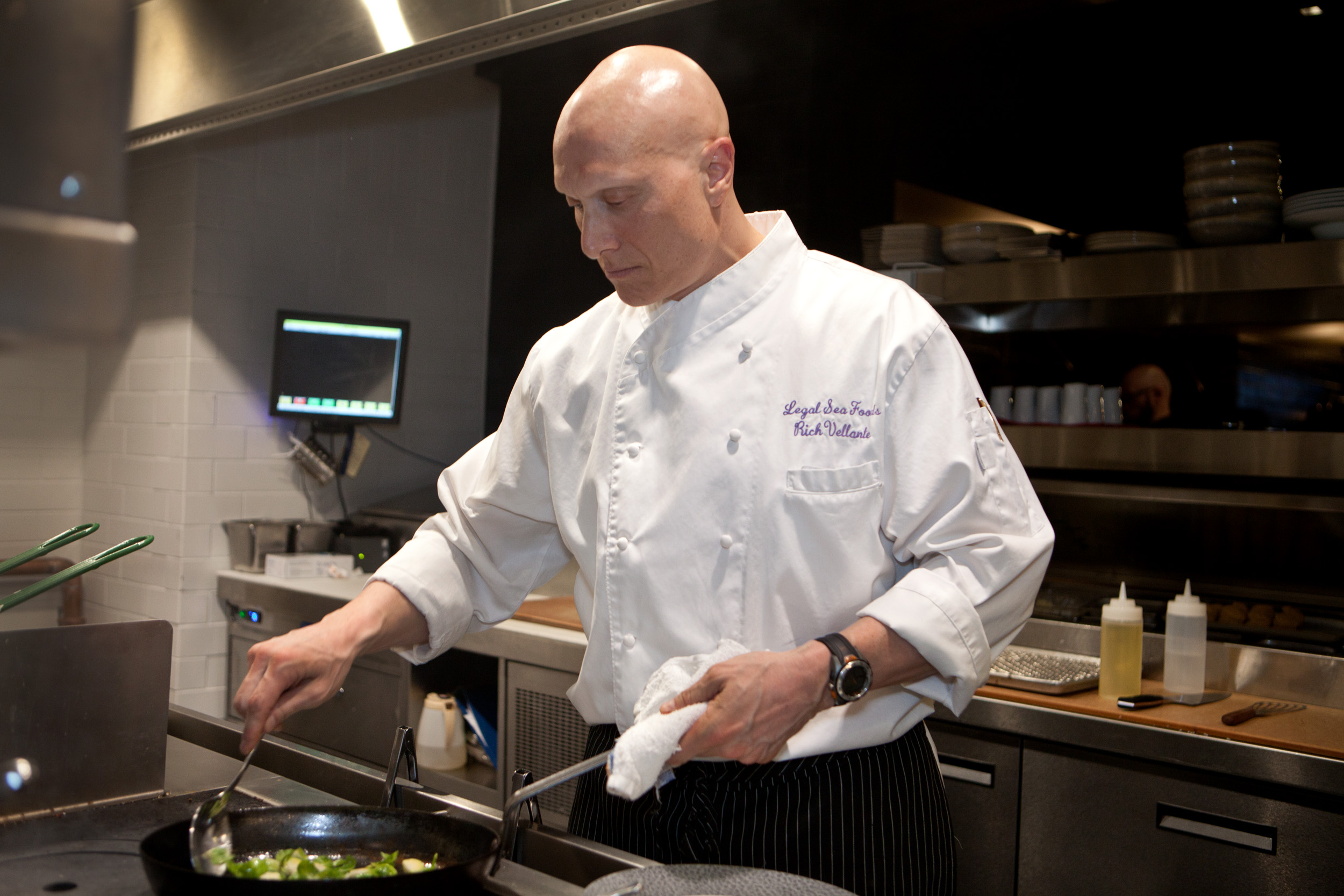 Rich Vellante, executive chef at Legal Sea Foods, prepared a dish in the kitchen of the new Legal Crossing restaurant that’s opening in Downtown Crossing.
