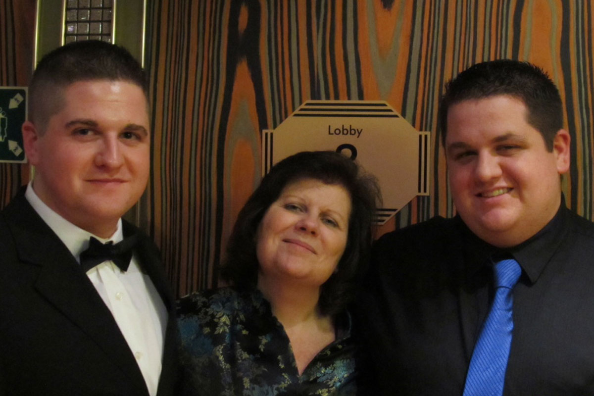 Sean Collier (at left) with his mother, Kelley, and younger brother Andrew. When he was 7, Sean persuaded Andrew not to kill an ant.