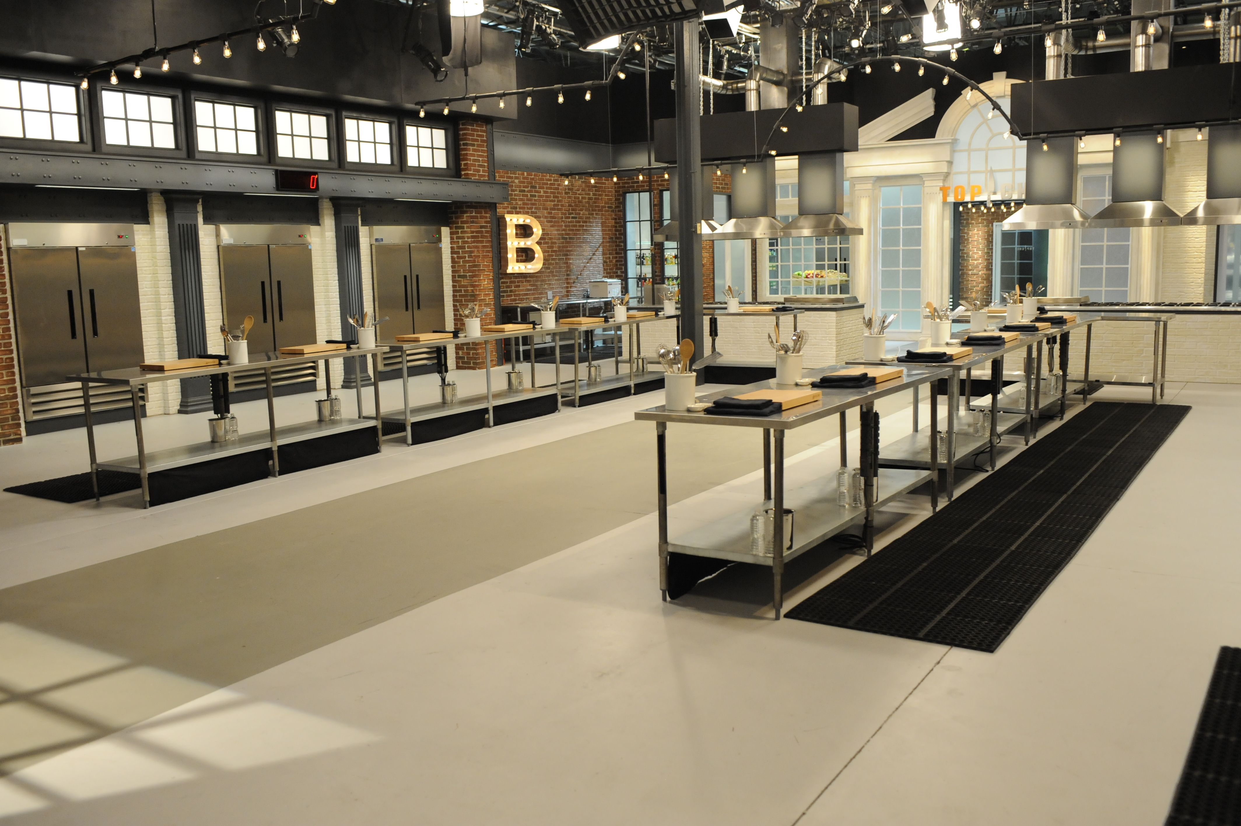 A view of the “Top Chef” kitchen.