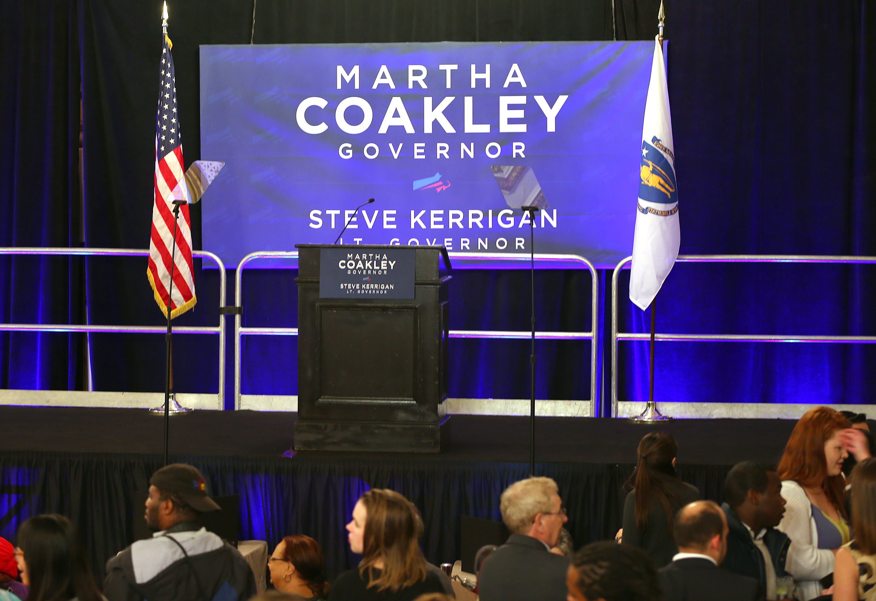 The scene at the Fairmont Copley Hotel early Tuesday as votes continued to come in.