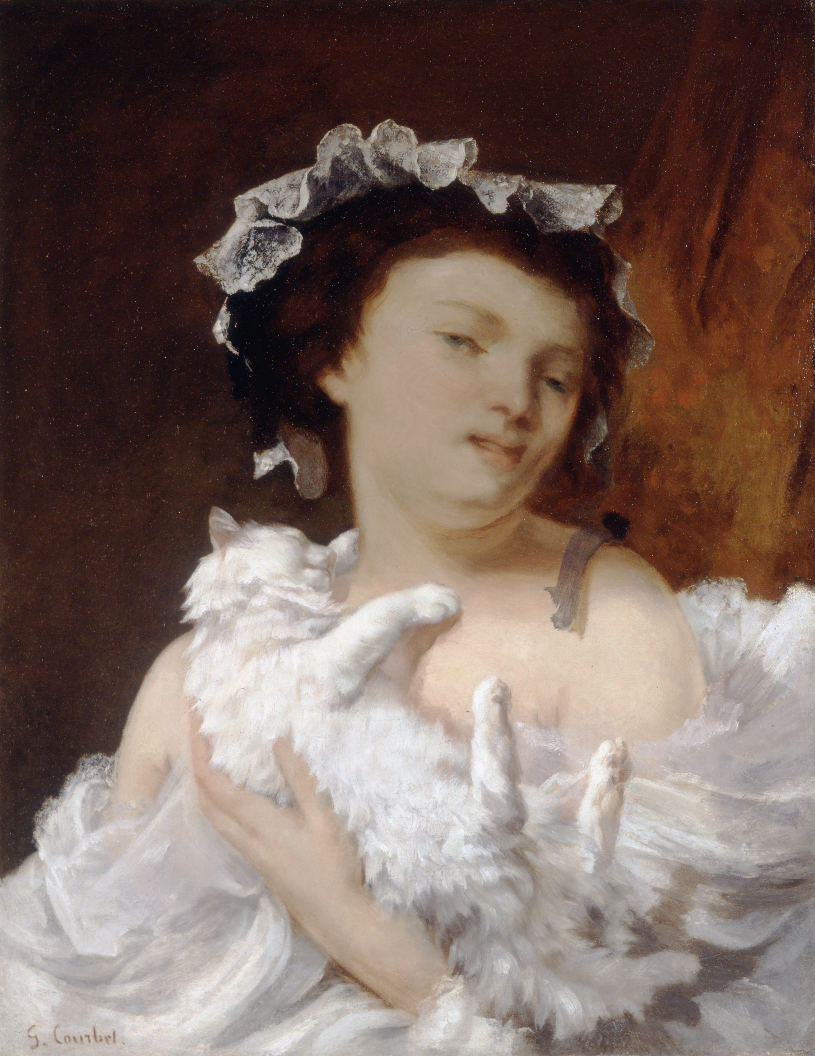 “Woman with a Cat, 1864,” by Gustave Courbet.