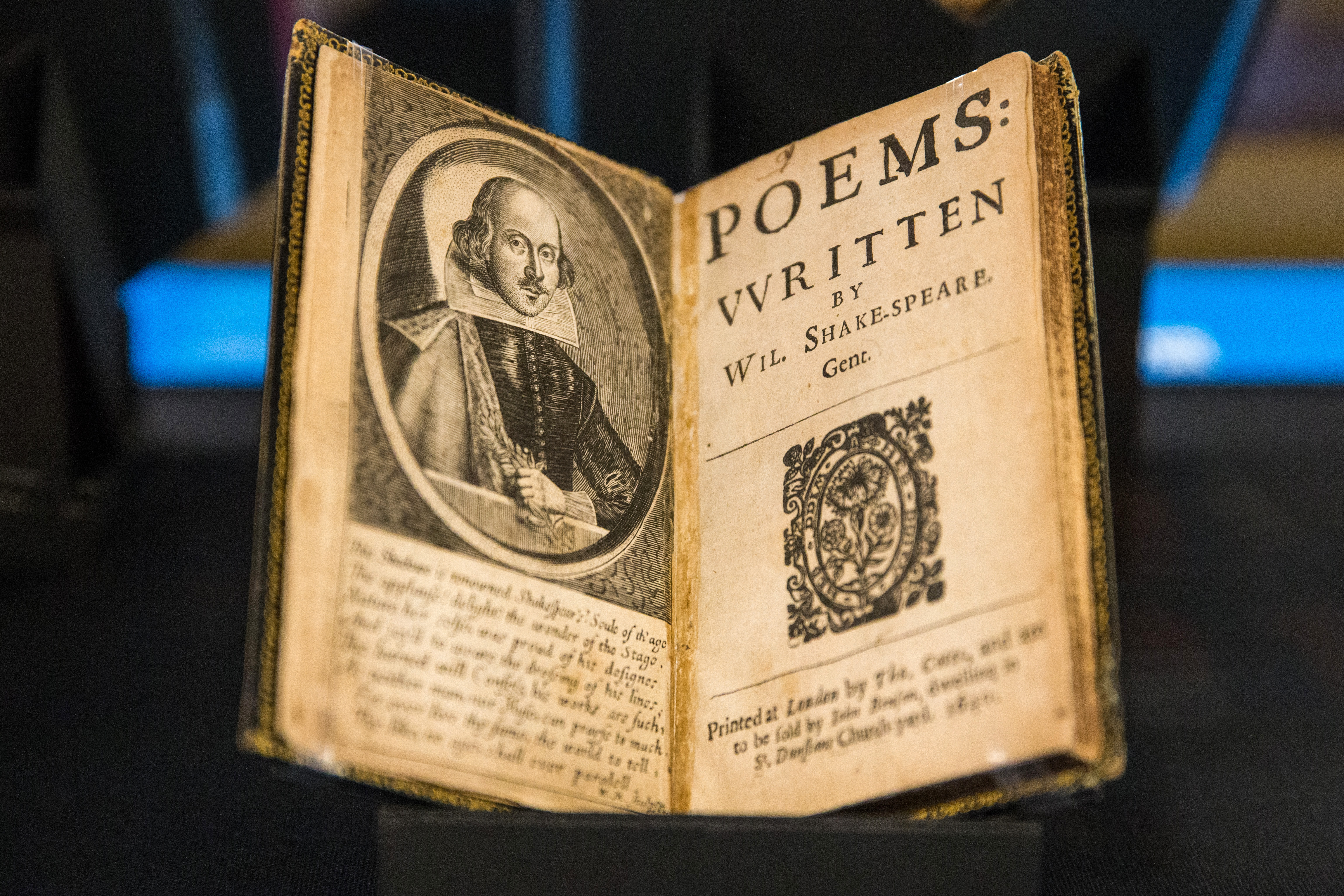 The exhibit includes a copy of Shakespeare’s poems from 1640. It runs through March.