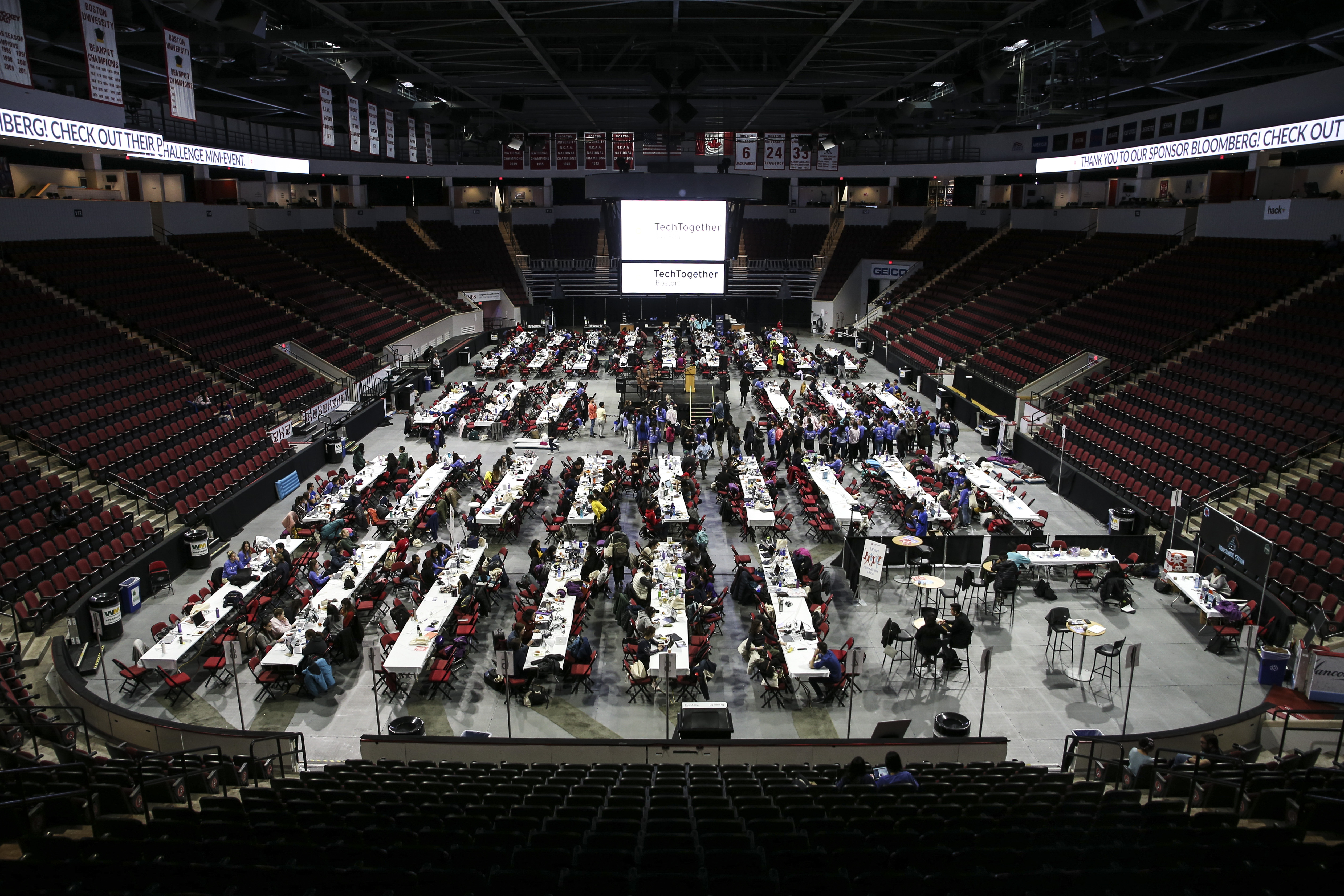 TechTogether hackathon participants filled the floor space of the Agganis Arena.