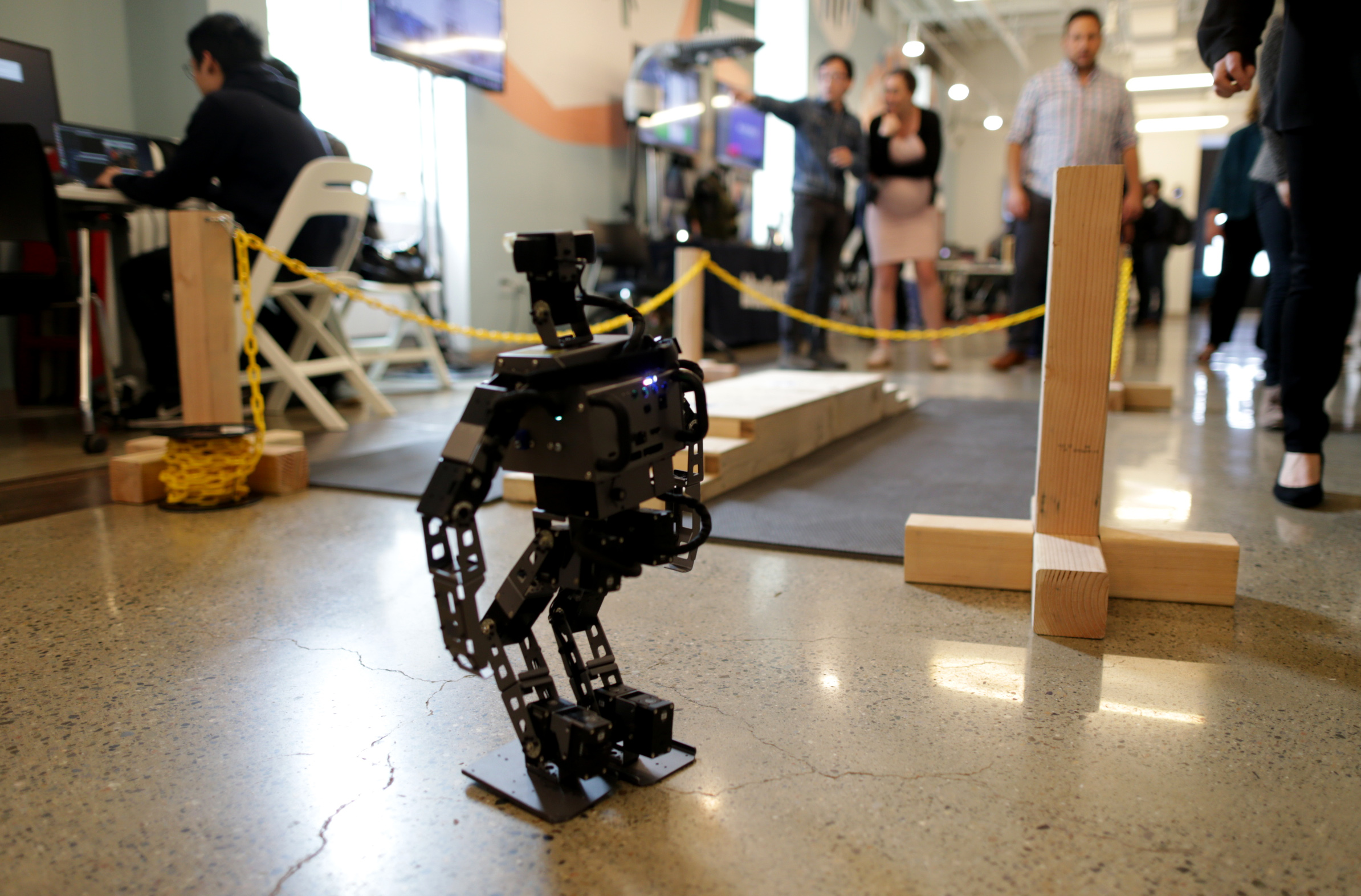 A robot from University of Massachusetts Lowell’s robotics demonstration at the Verizon 5G open house.