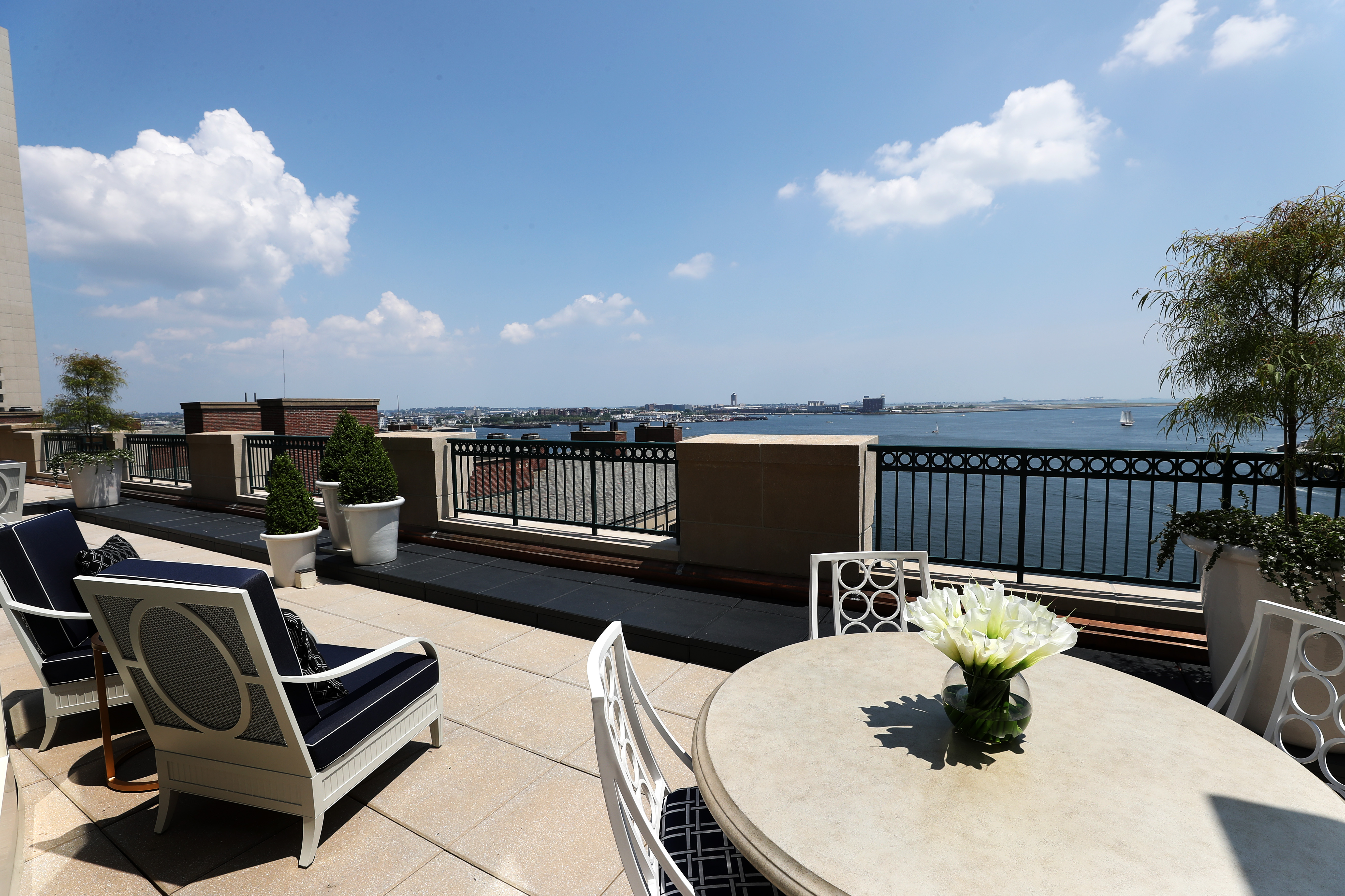 The terrace and view of Boston Harbor.