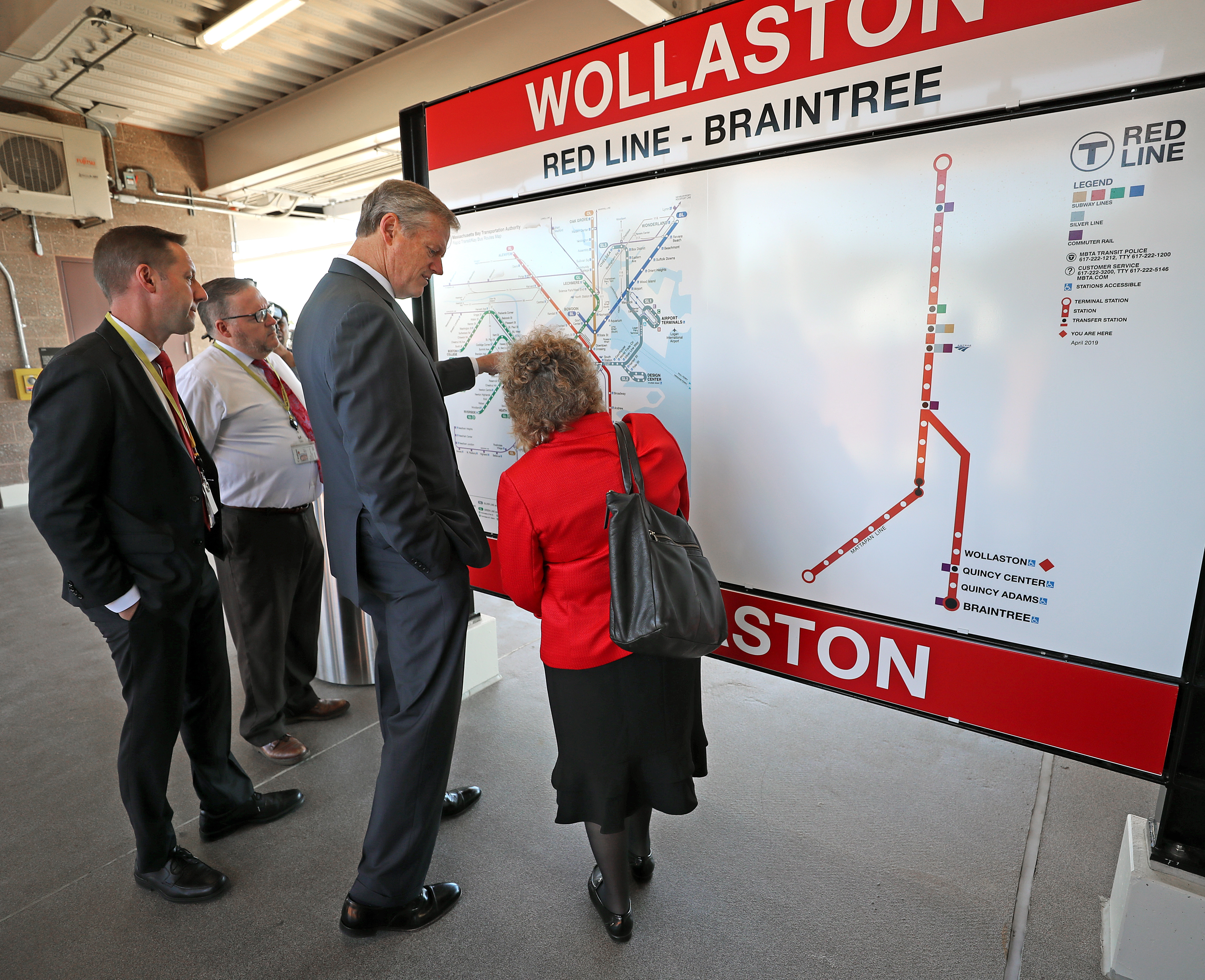 Baker during his tour of the reopened Wollaston Station.