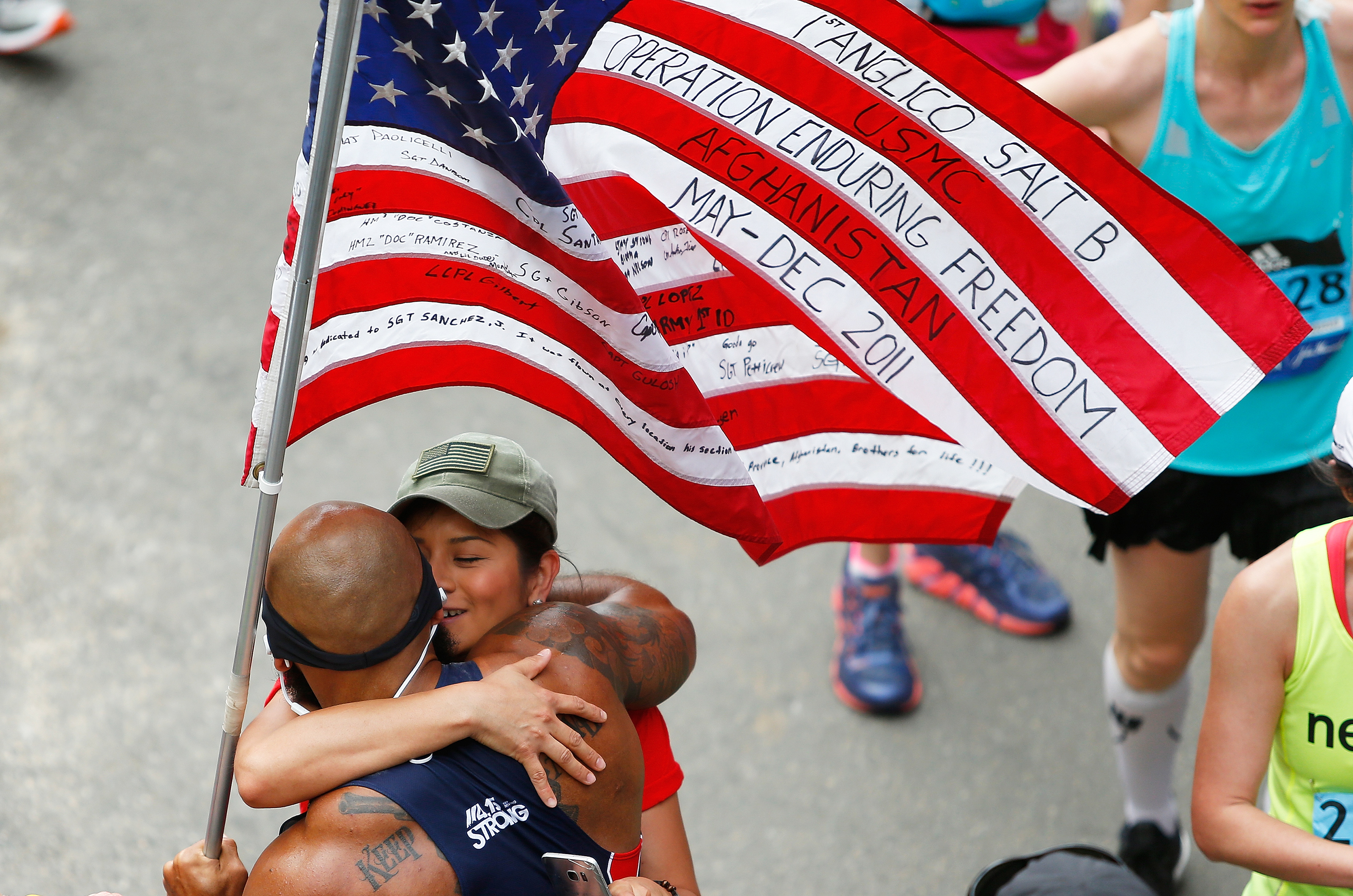 Jose Sanchez was greeted after crossing the finish line.