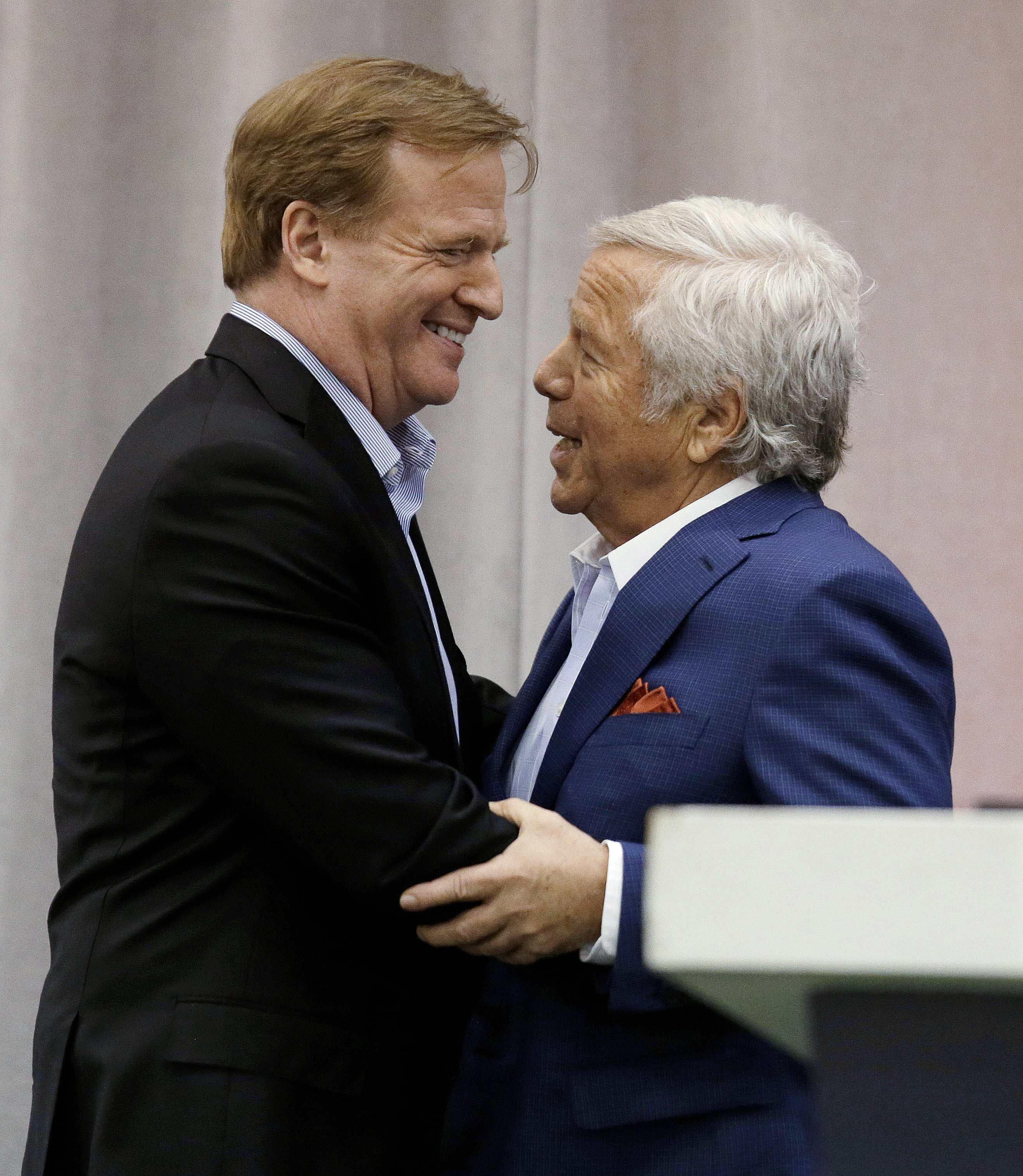 Patriots owner Robert Kraft, right, appeared with NFL commissioner Roger Goodell on Thursday.