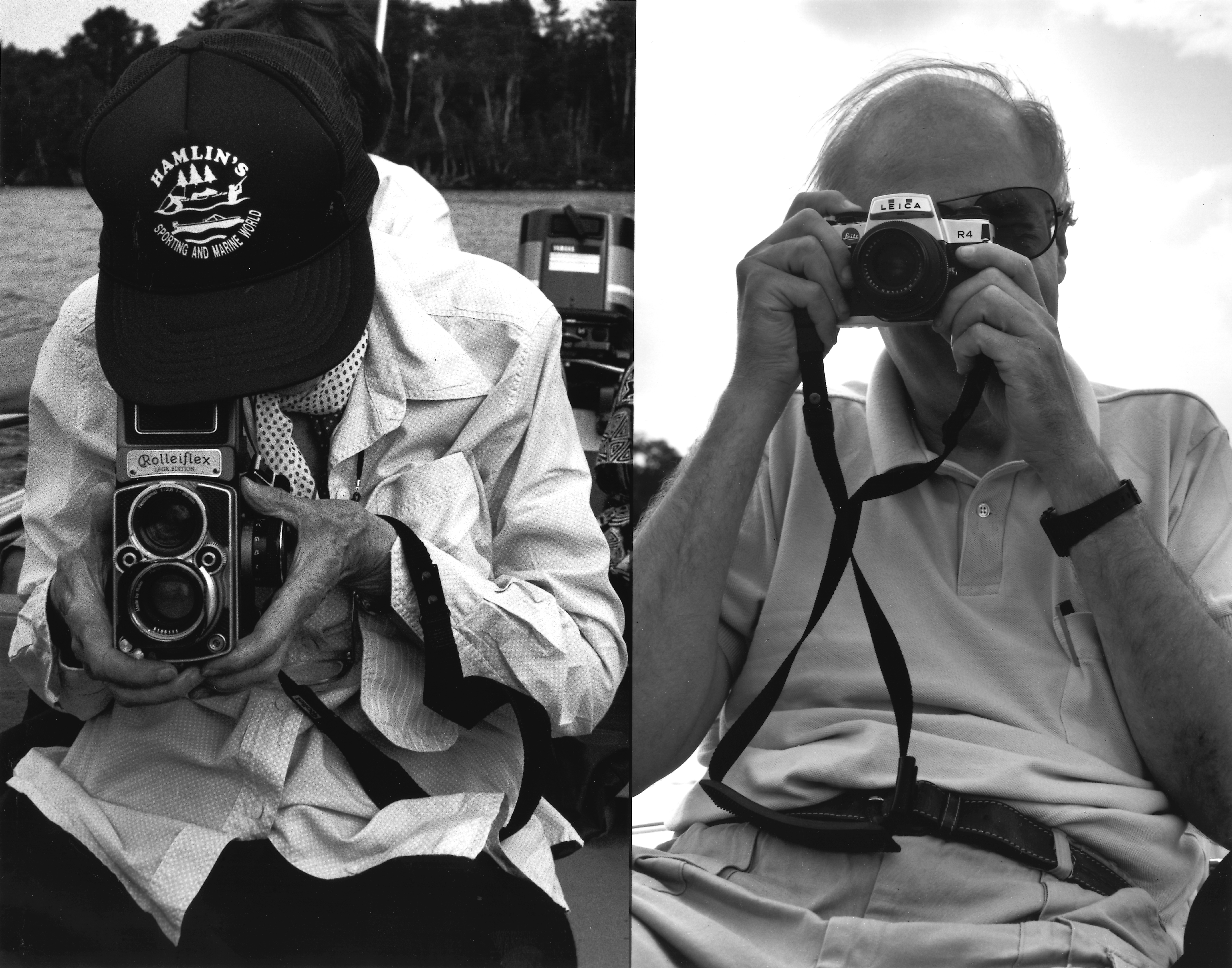 Photos of Berenice Abbott (left) and Hank O’Neal, taken by each other in Maine in 1990.