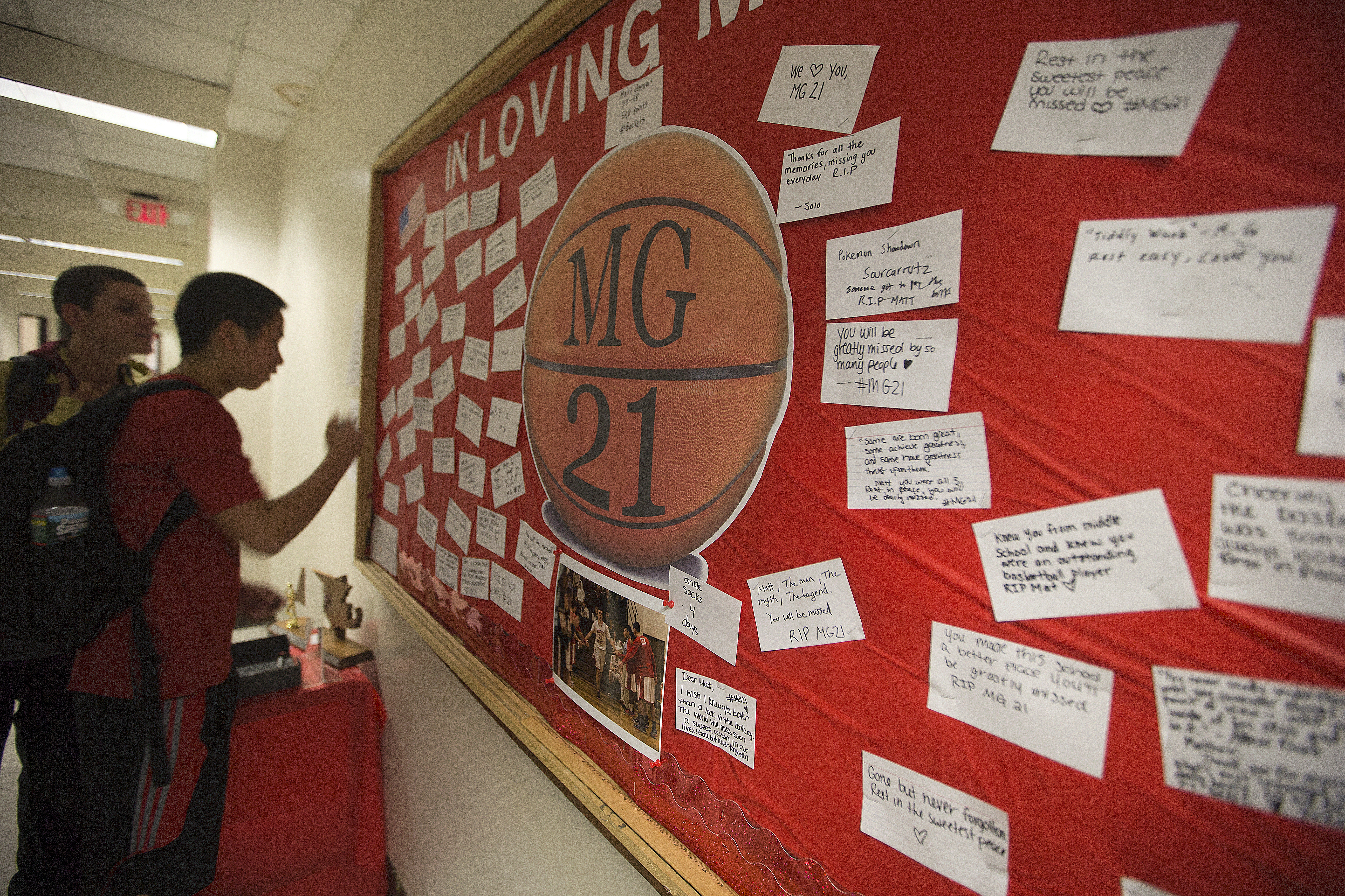 A memorial was set up at North Quincy High School for Matt Gerakis, a basketball star at the school who took his own life in October at age 18.