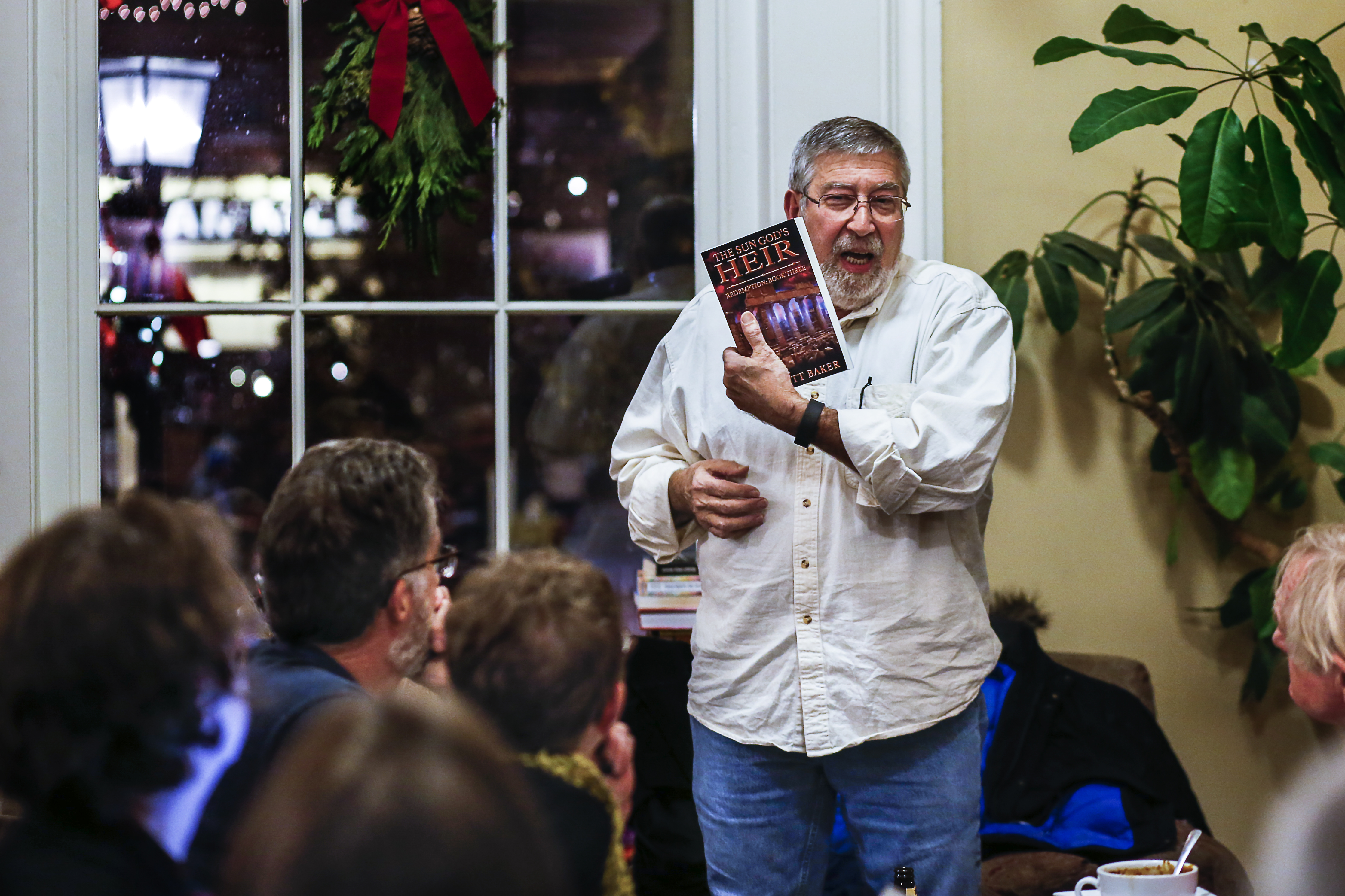 Author Elliott Baker of Durham talks about his book at the Book and Bar "Writers Night Out'' event in Portsmouth, NH.