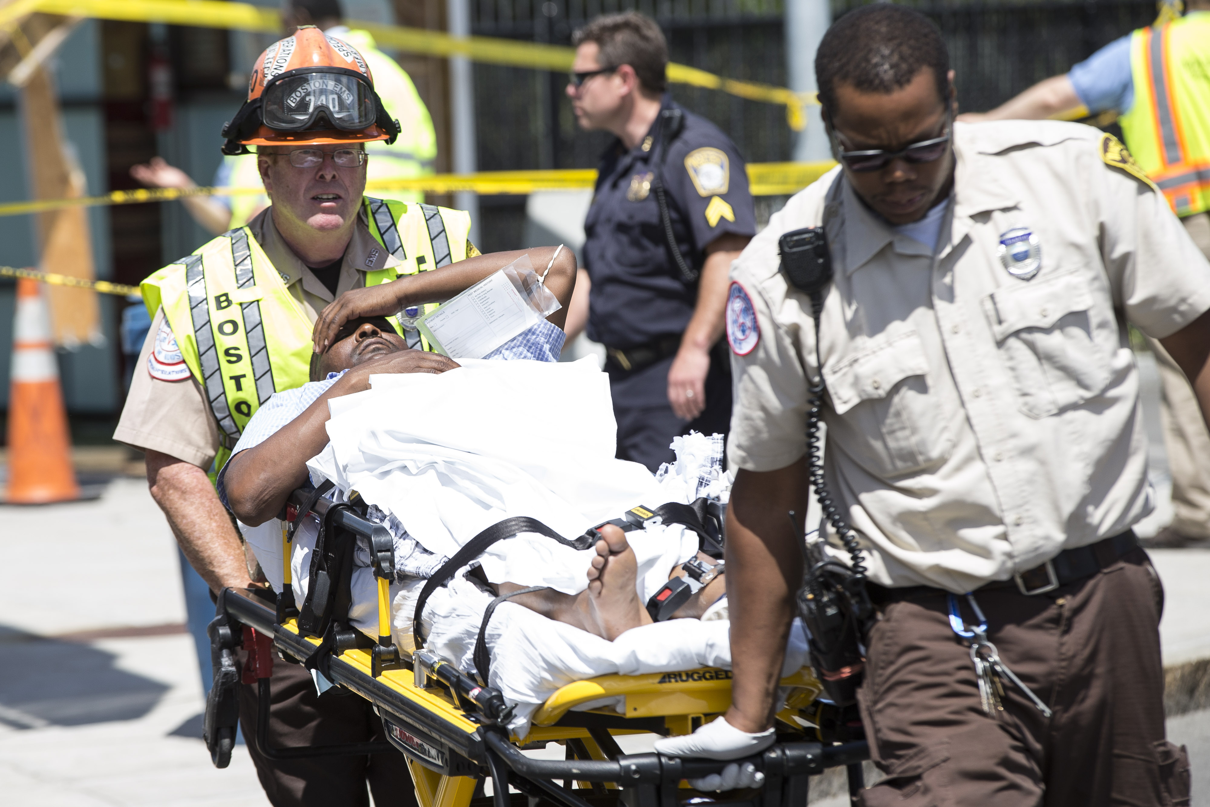 Emergency personnel transported a victim from the scene.