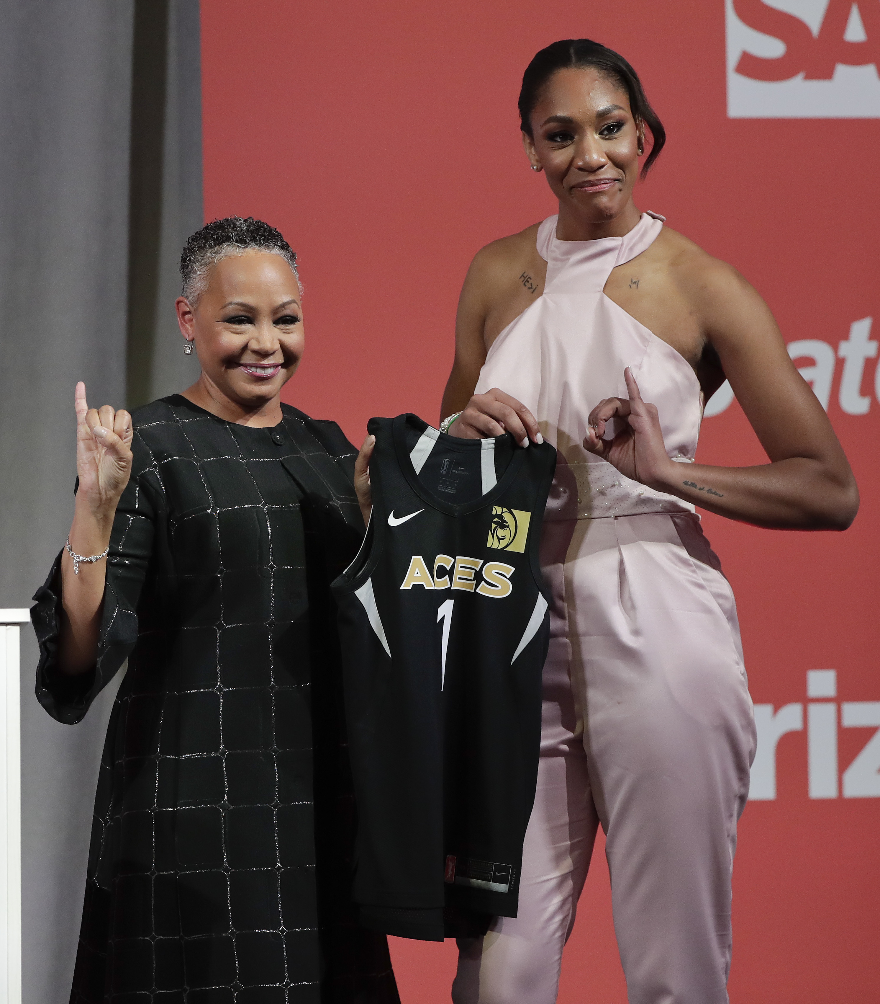 WNBA president Lisa Borders with this year’s No. 1 overall draft pick, A’ja Wilson.