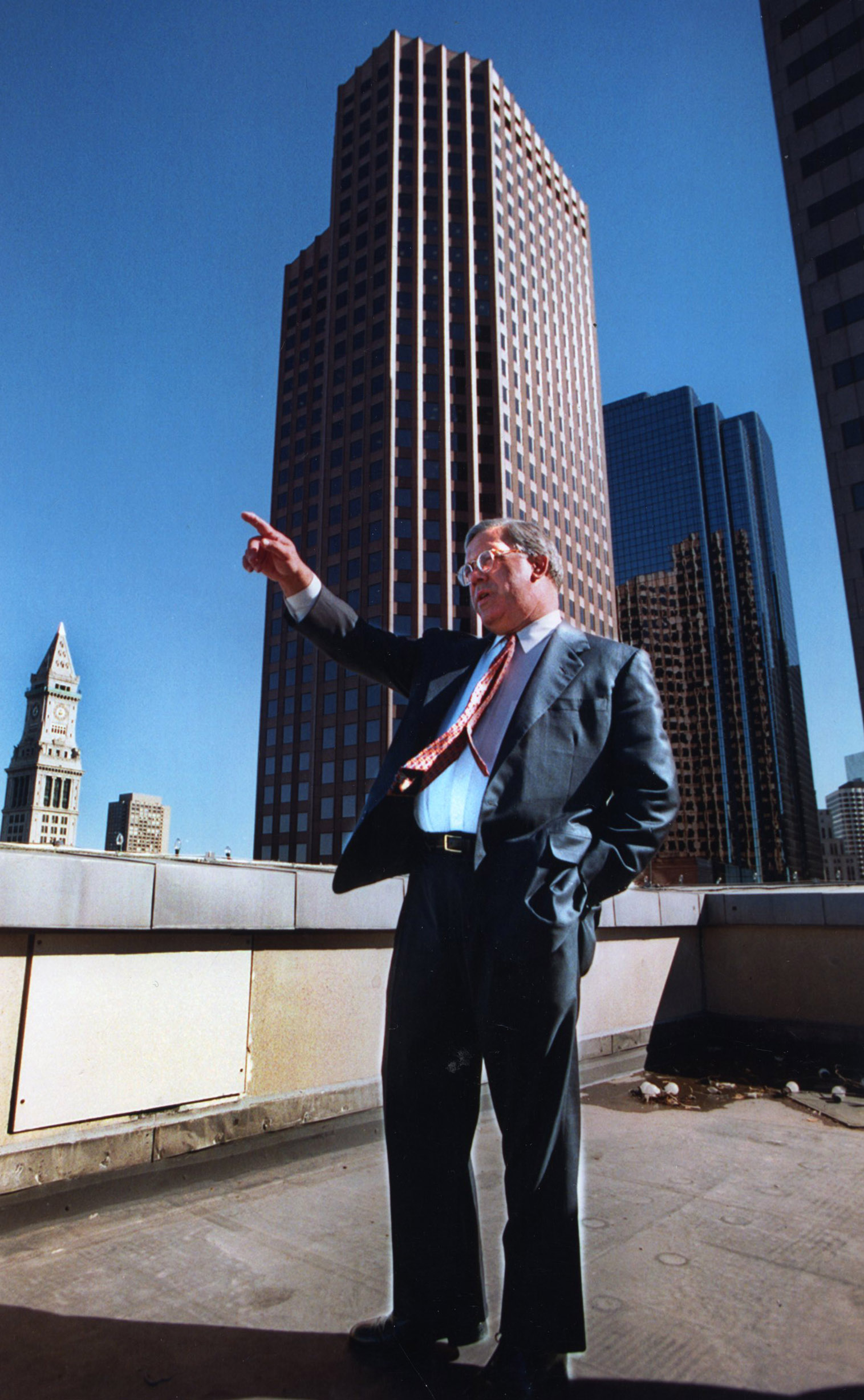 Boston Mayor Thomas M. Menino standing on a downtown rooftop in an undated photo.