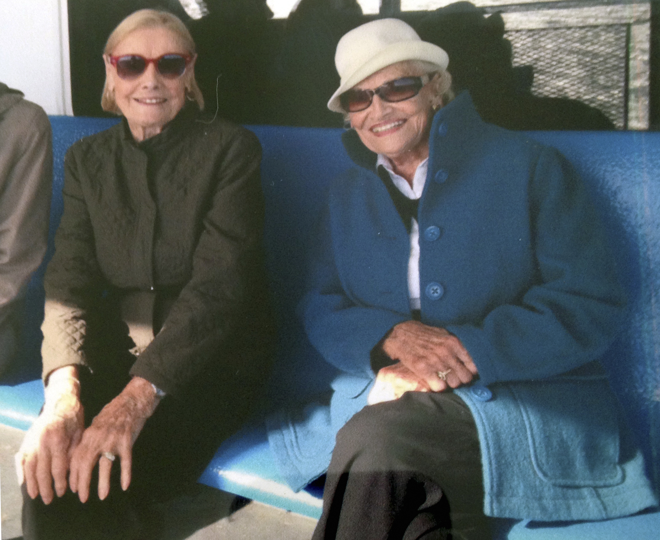 In September 2015, Martha Williams (left) sat with her twin sister, Jean Haley, on a ferry en route to Nantucket.