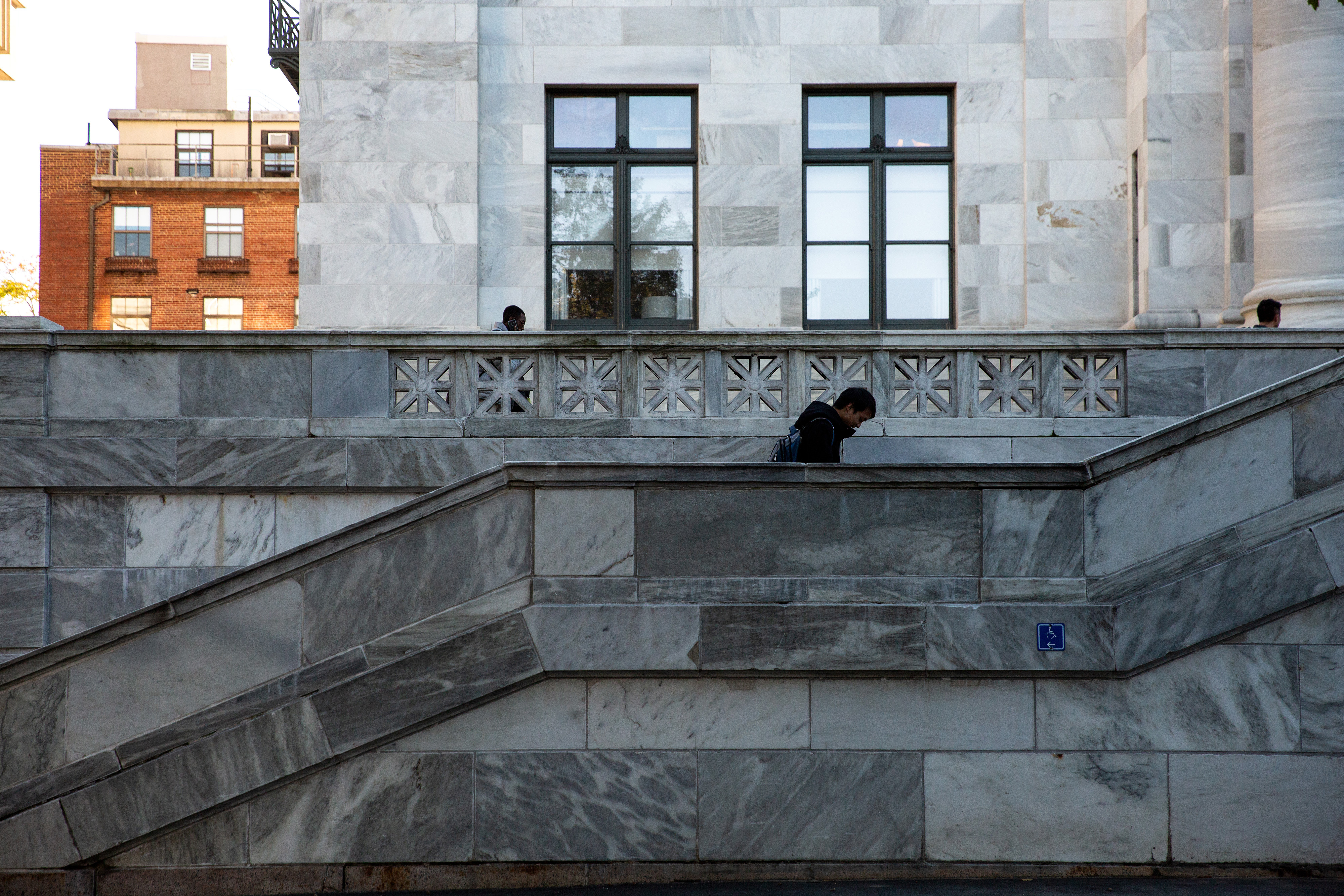 A student on the Harvard Medical School campus in October 2018.