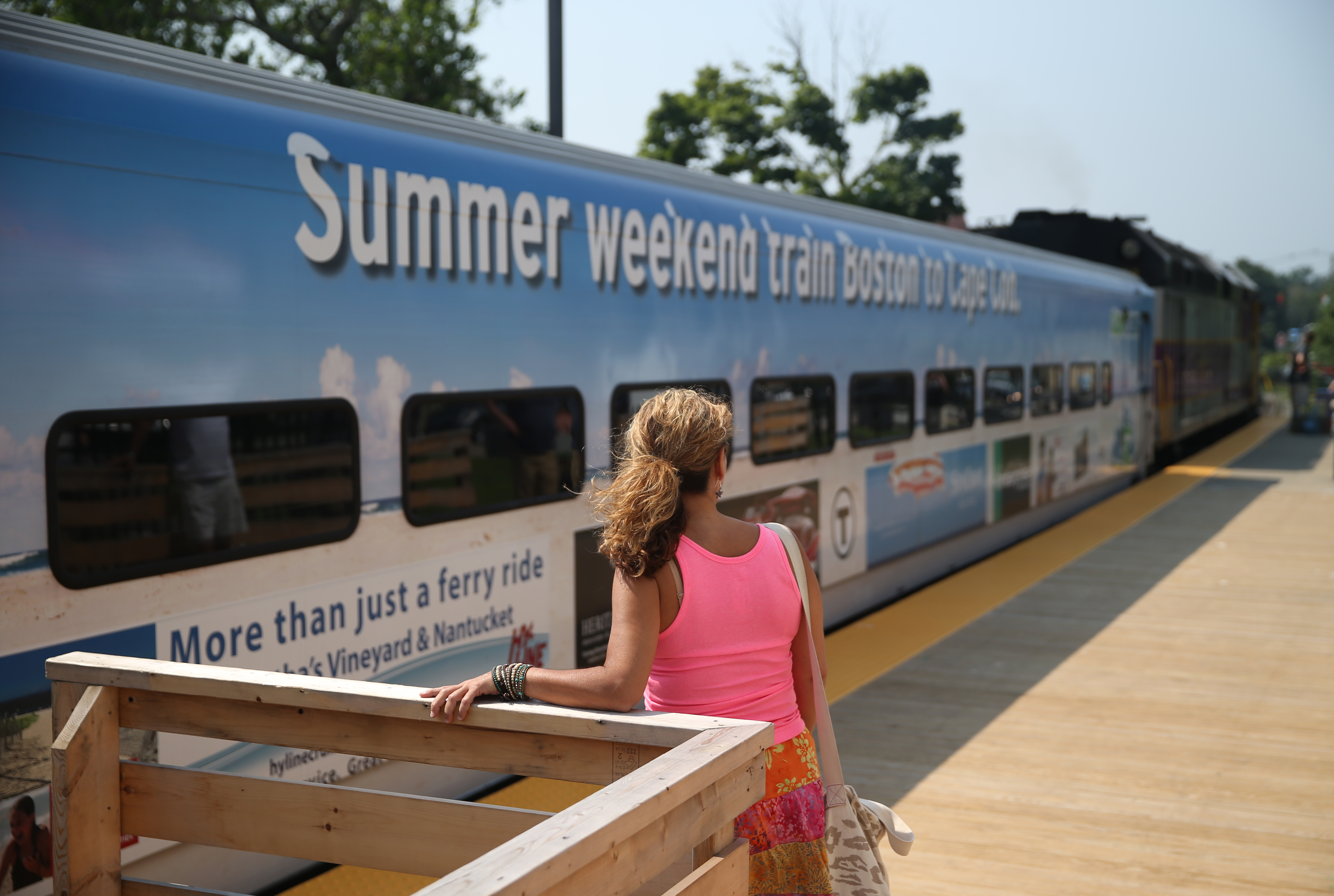 The Cape Flyer arrives at the Hyannis Transportation Center from Boston.