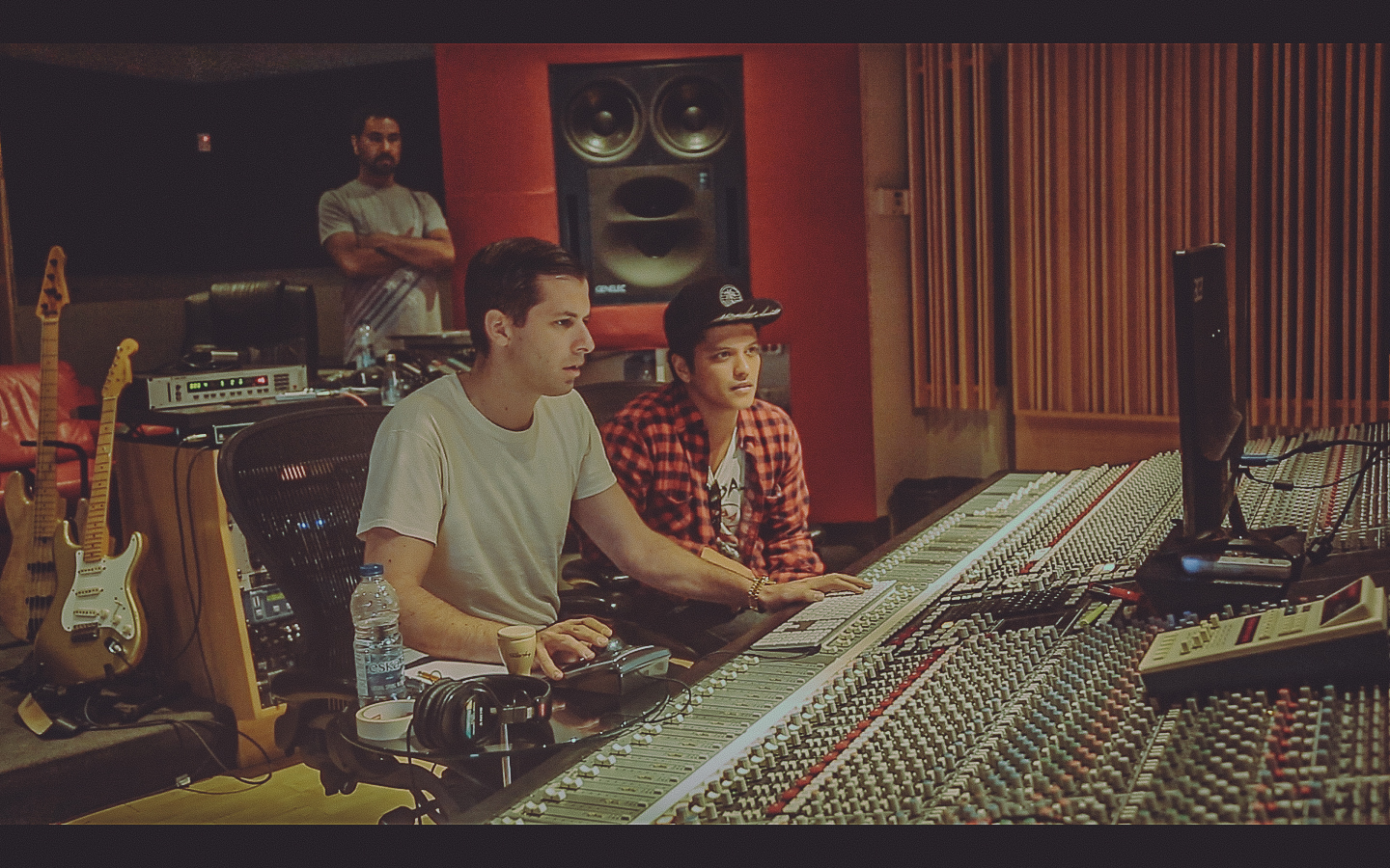 Mark Ronson with Bruno Mars in the studio.